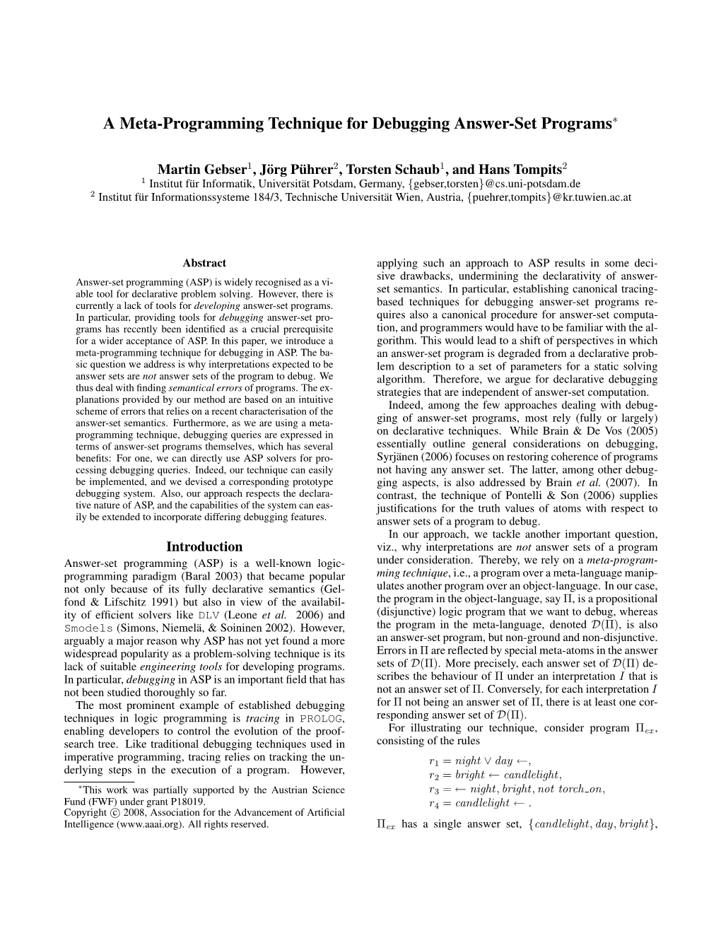 A Meta-Programming Technique for Debugging Answer-Set Programs∗