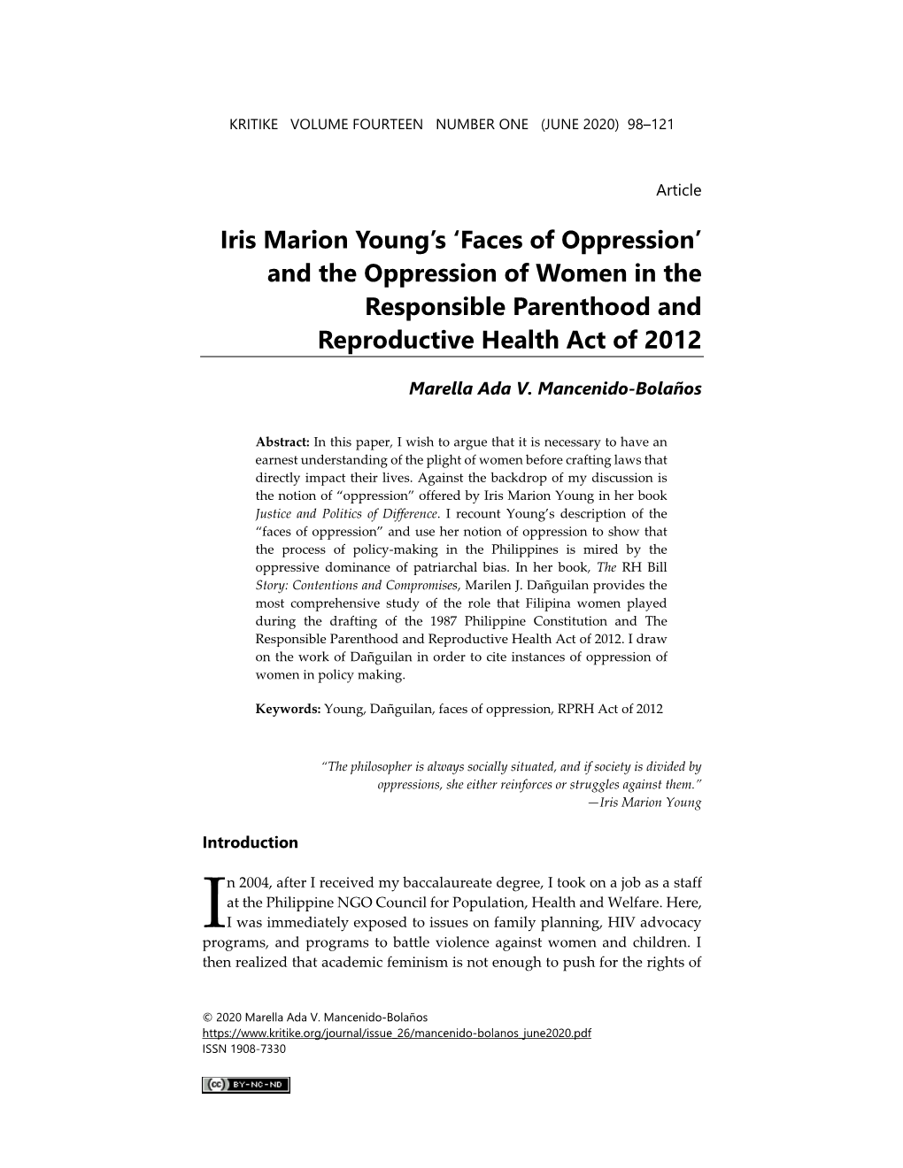 Iris Marion Young's 'Faces of Oppression'