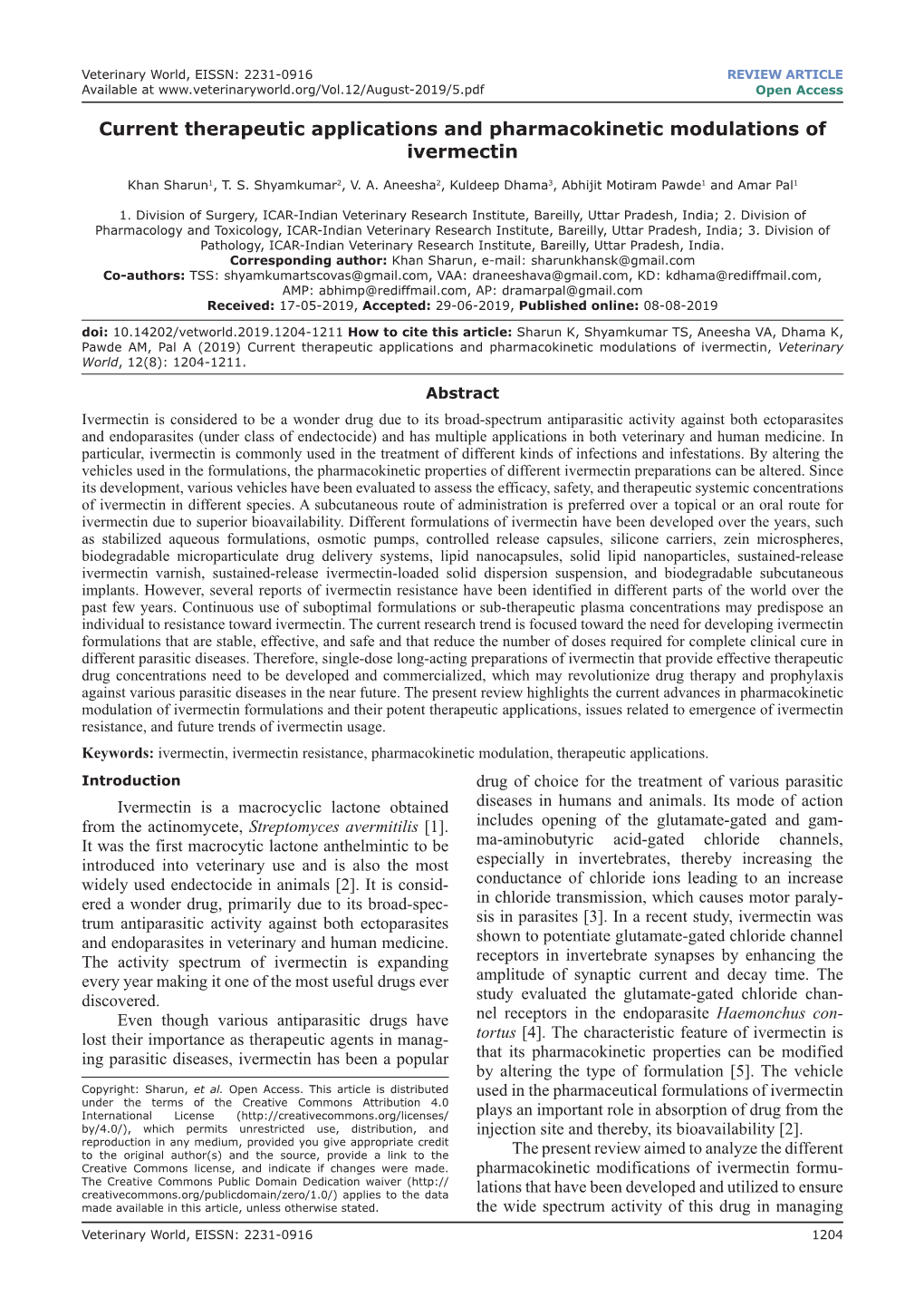 Current Therapeutic Applications and Pharmacokinetic Modulations of Ivermectin