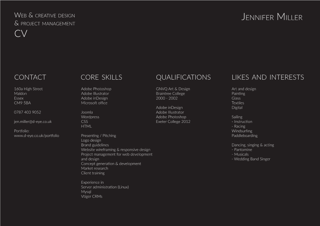 Jennifer Miller Contact Core Skills Qualifications Likes