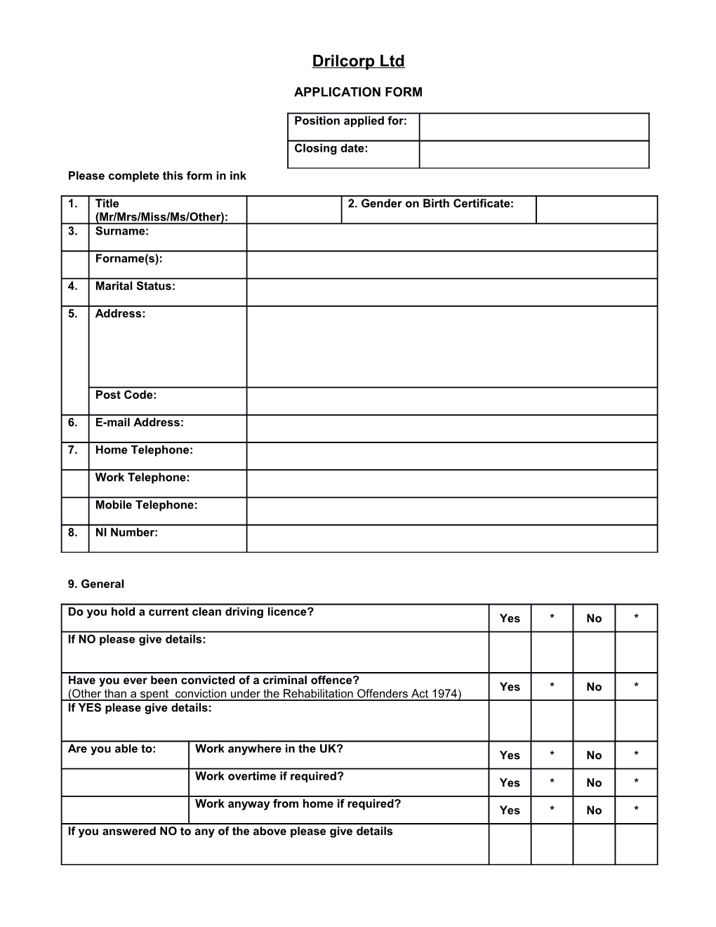 Please Complete This Form in Ink