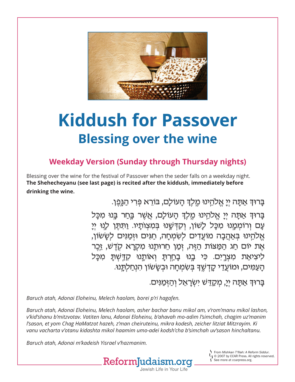 Kiddush for Passover Blessing Over the Wine