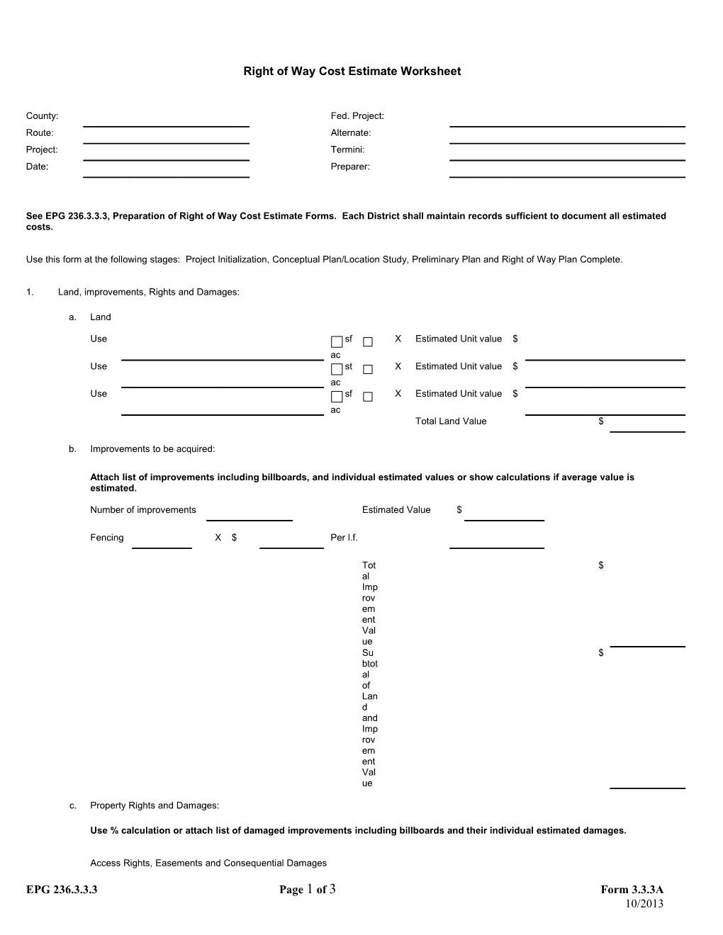 Right of Way Cost Estimate Worksheet s1