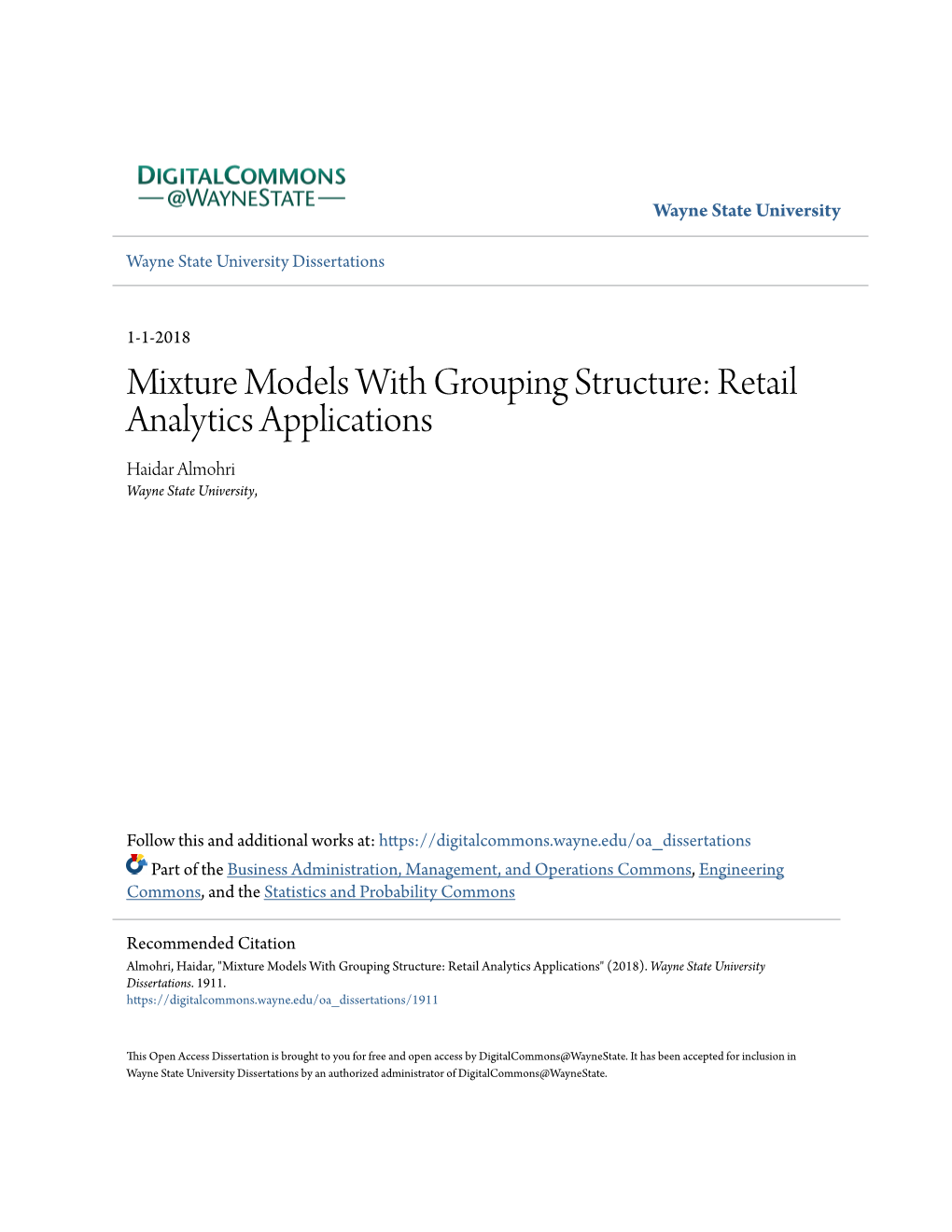 Mixture Models with Grouping Structure: Retail Analytics Applications Haidar Almohri Wayne State University