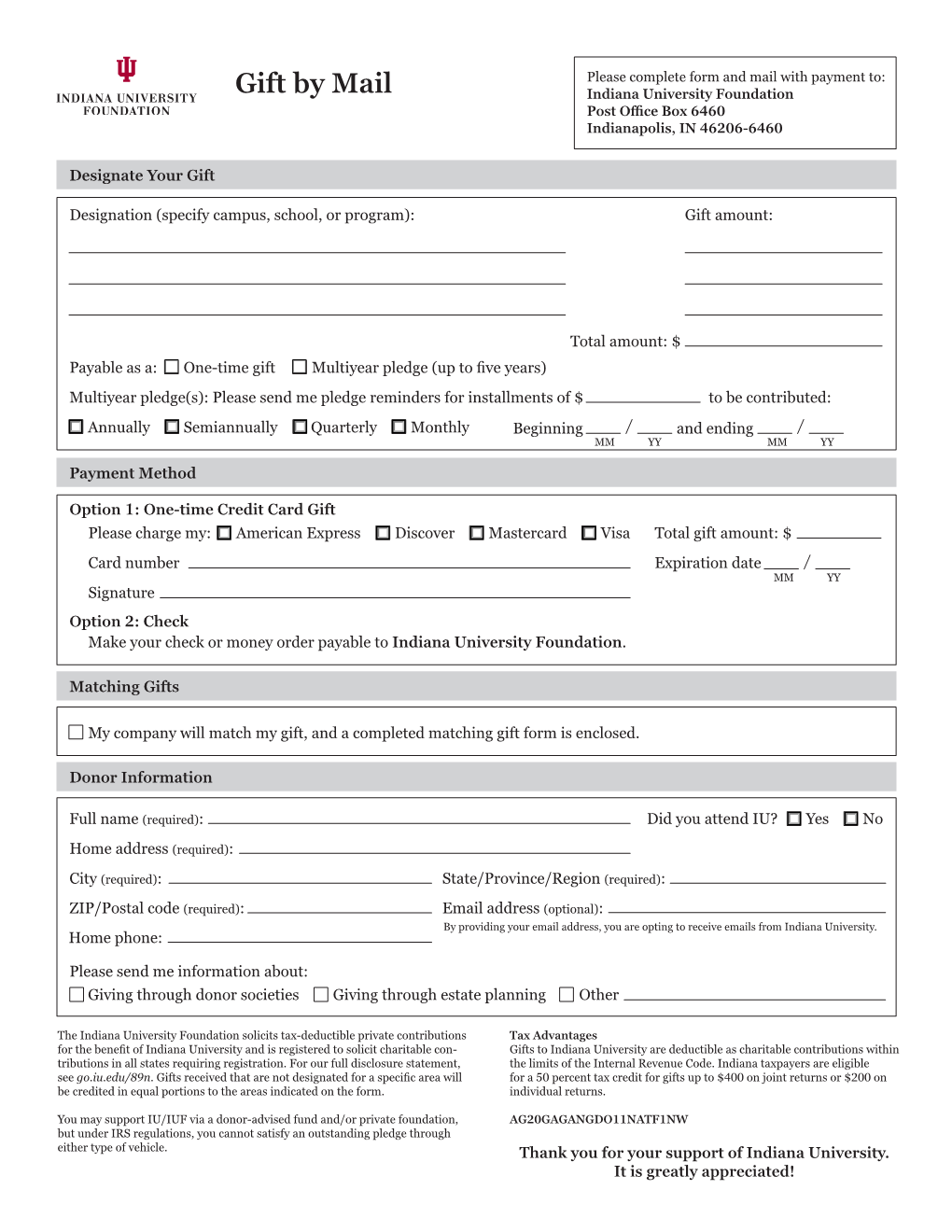 Gift by Mail Donation Form