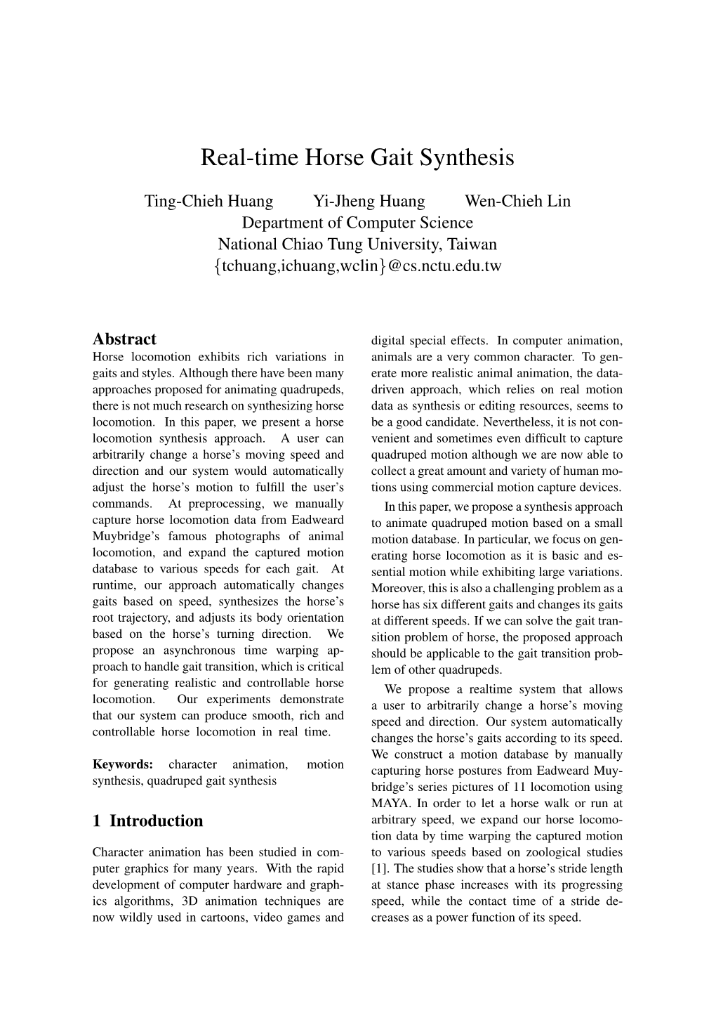 Real-Time Horse Gait Synthesis