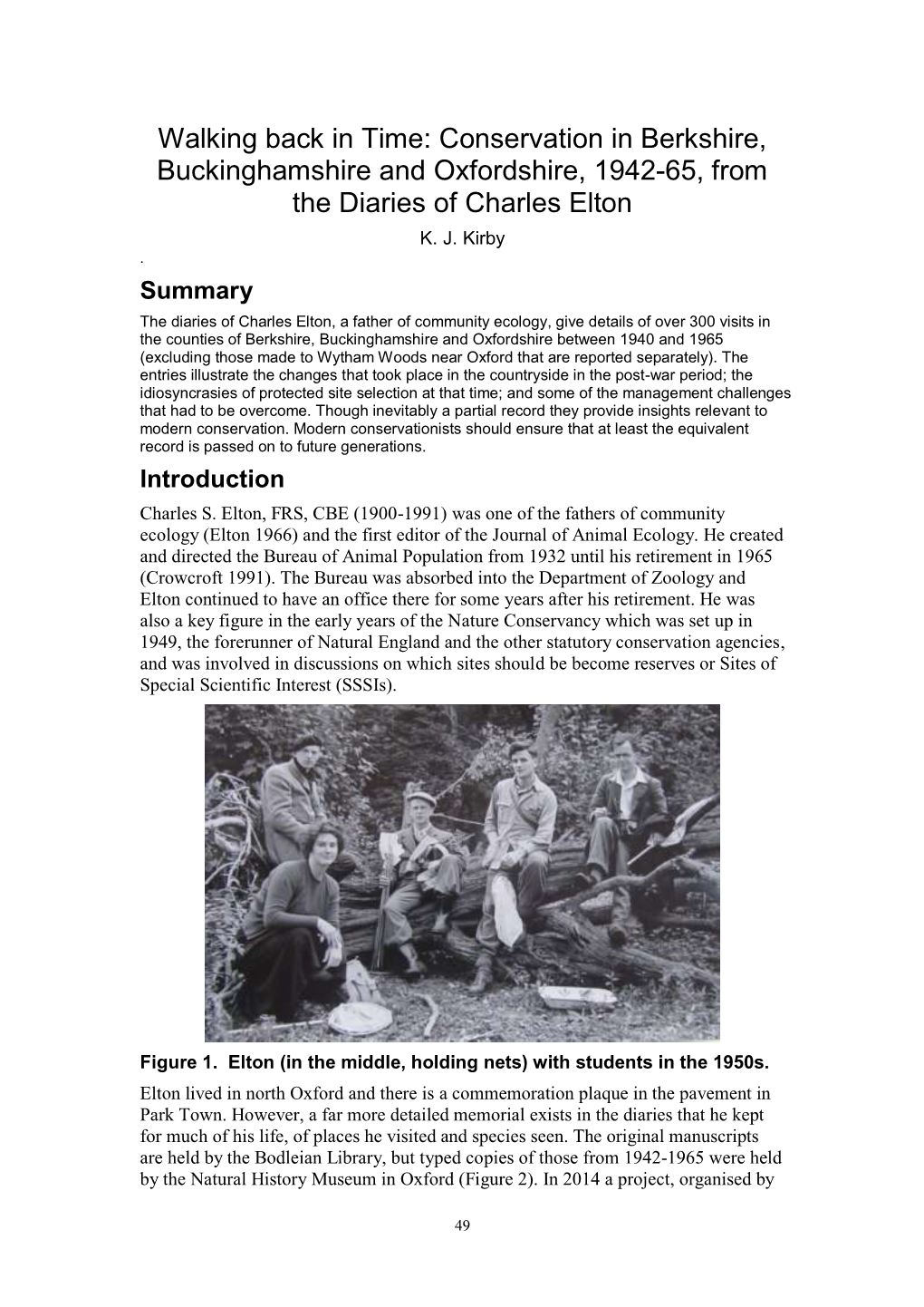 Conservation in Berkshire, Buckinghamshire and Oxfordshire, 1942-65, from the Diaries of Charles Elton K