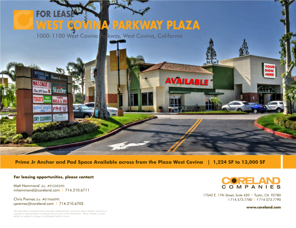 WEST COVINA PARKWAY PLAZA 1000-1100 West Covina Parkway, West Covina, California