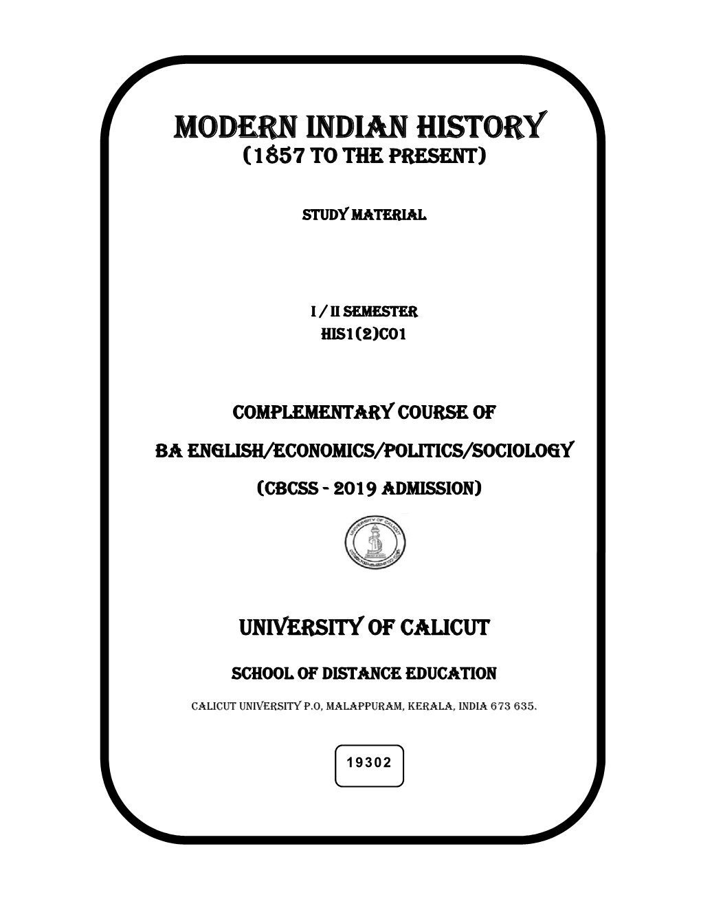 MODERN INDIAN HISTORY (1857 to the Present)