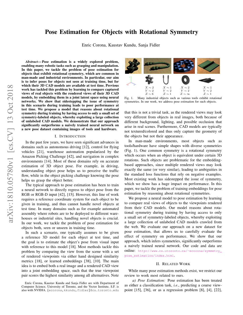 Pose Estimation for Objects with Rotational Symmetry