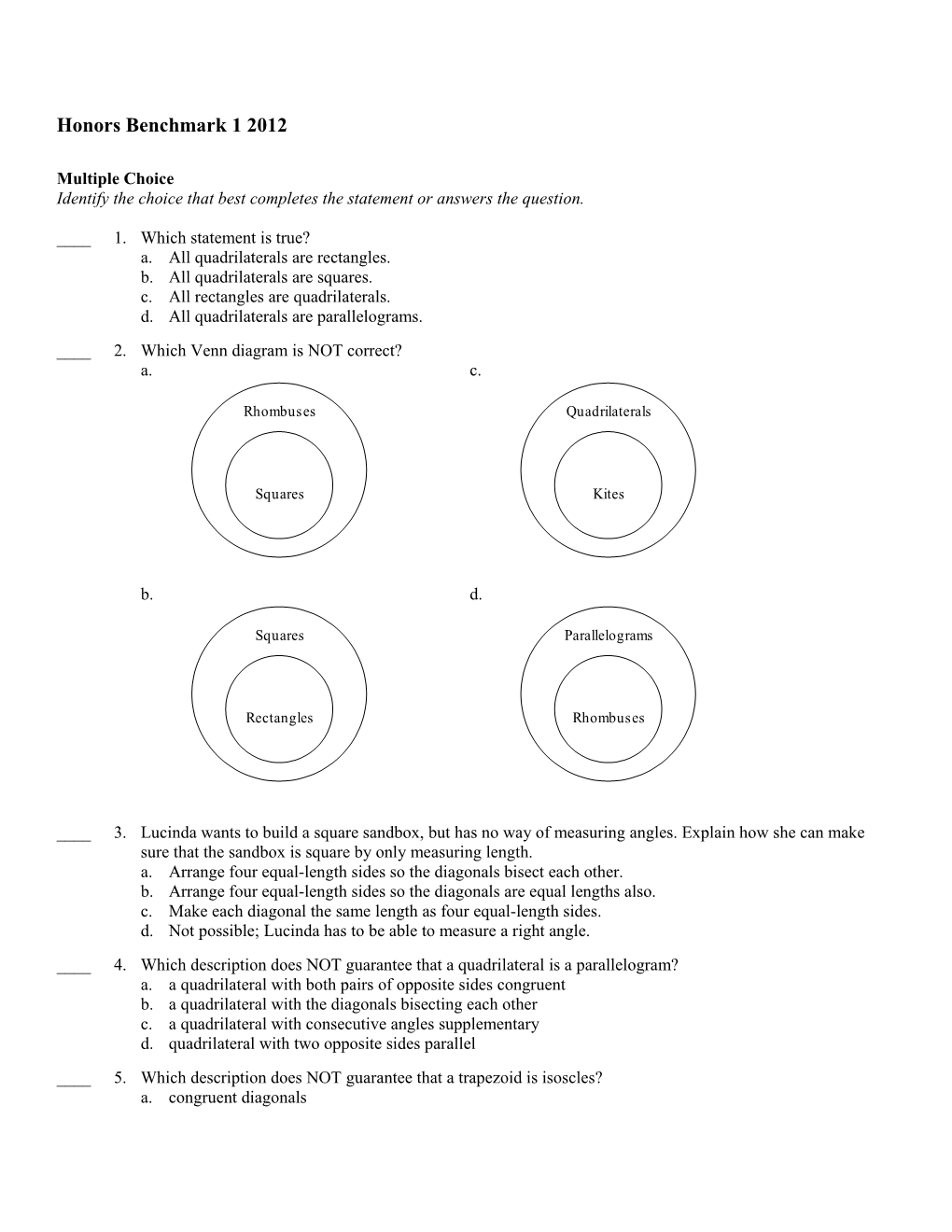 Honors Benchmark 1 2012