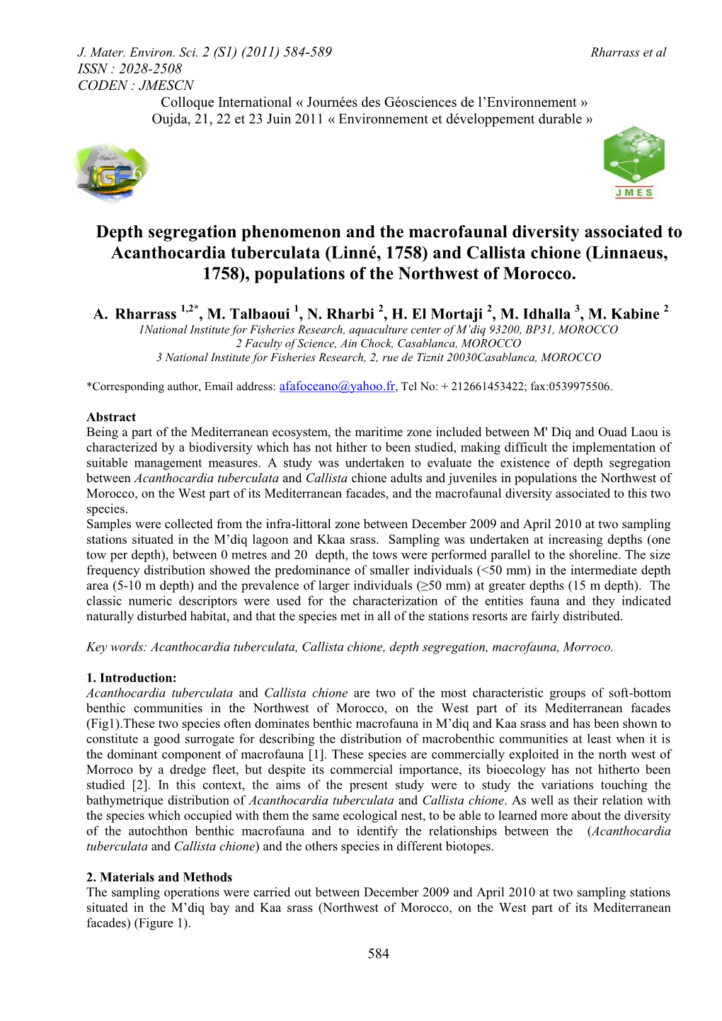 (Linné, 1758) and Callista Chione (Linnaeus, 1758), Populations of the Northwest of Morocco