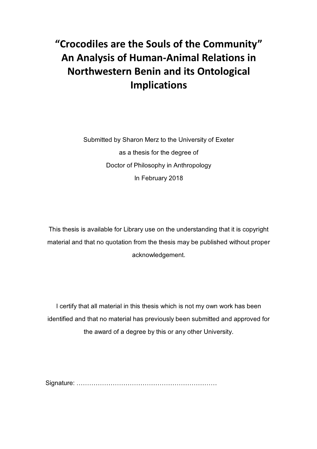 An Analysis of Human-Animal Relations in Northwestern Benin and Its Ontological Implications