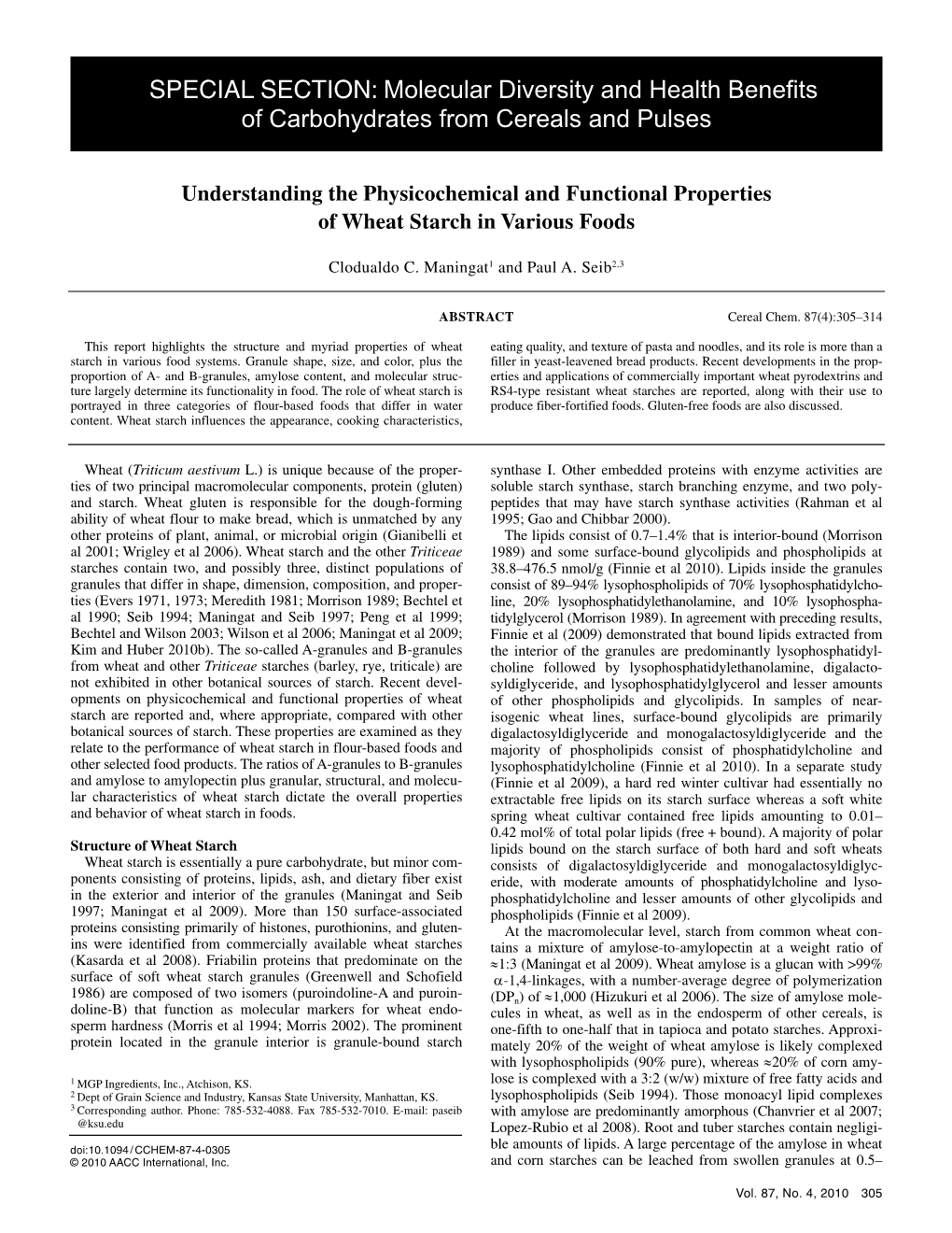 Physicochemical and Functional Properties of Wheat Starch in Various Foods