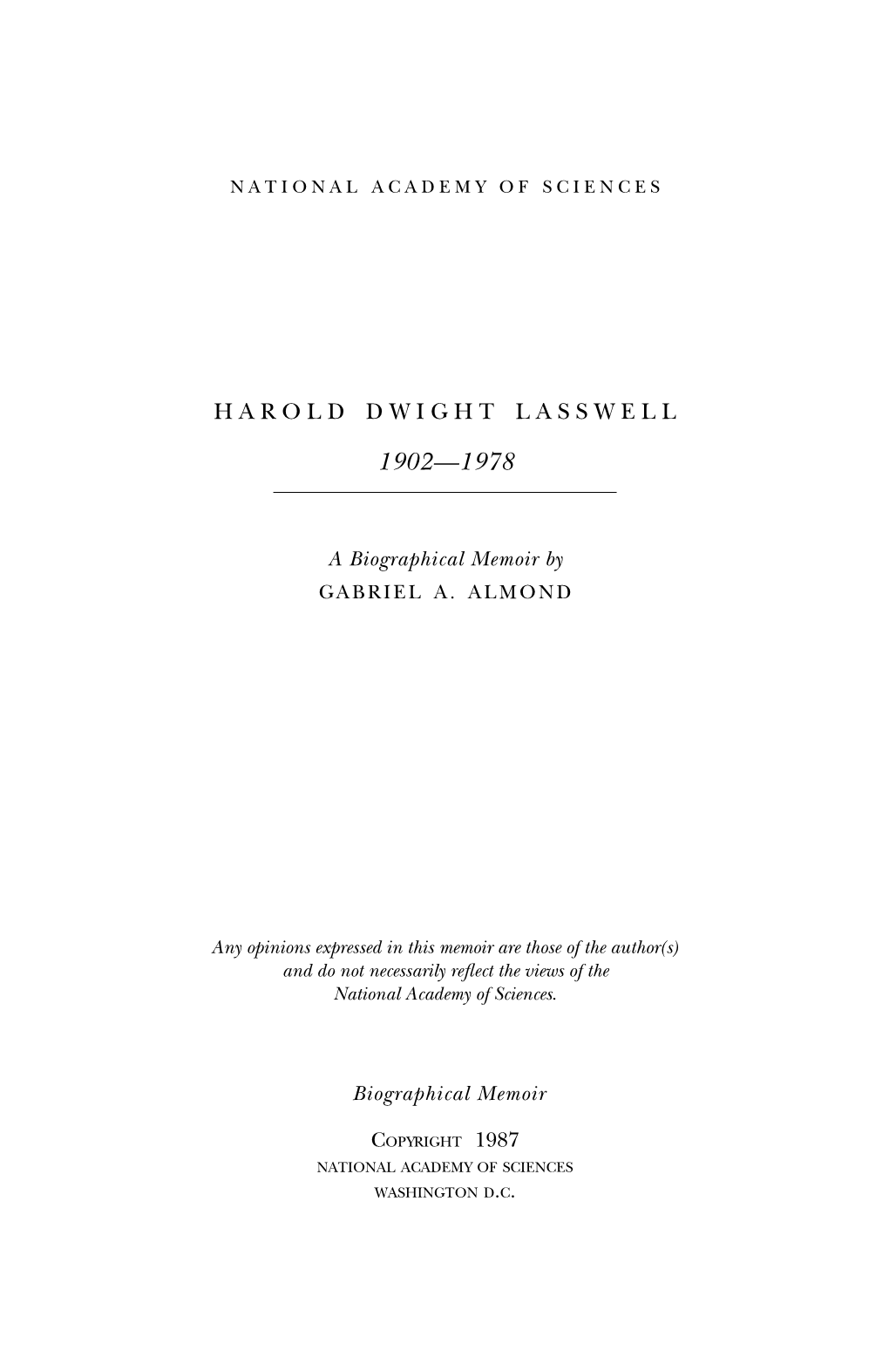Biography of Harold Dwight Lasswell