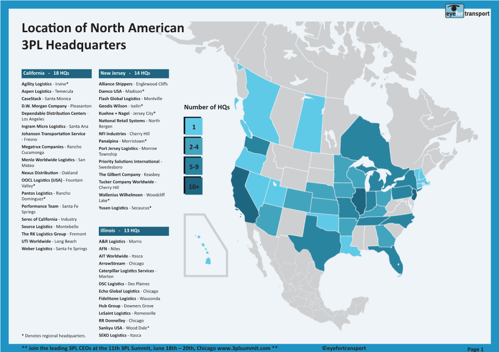 Location of North American 3PL Headquarters