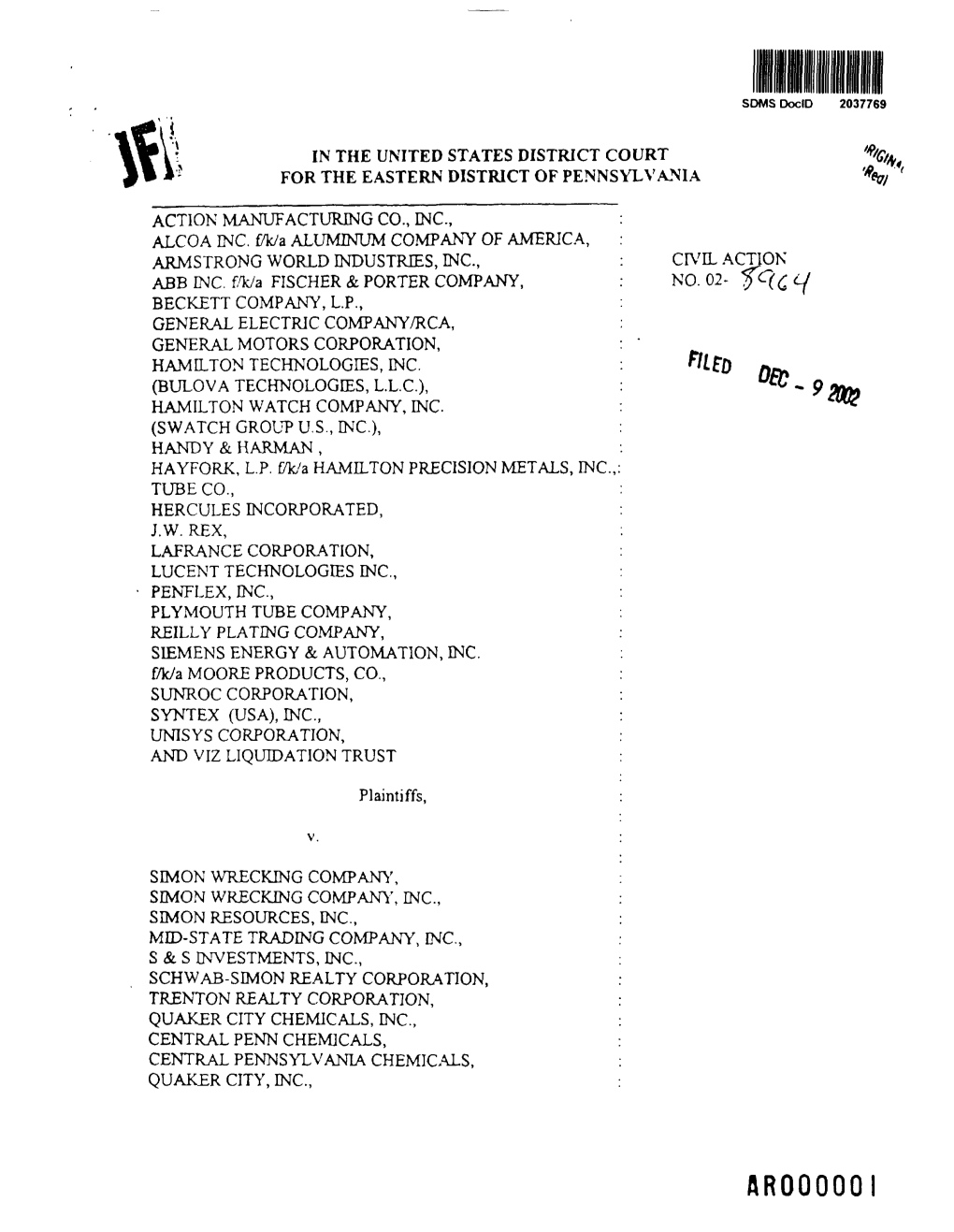 Complaint in Action Manufacturing Co Inc Et Al