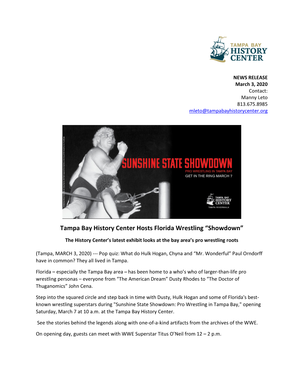 Tampa Bay History Center Hosts Florida Wrestling “Showdown”