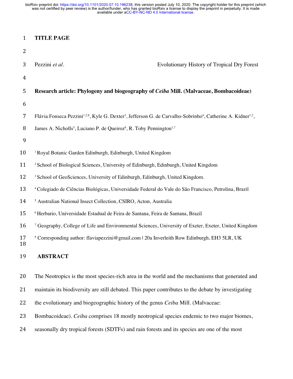 Phylogeny and Biogeography of Ceiba Mill. (Malvaceae, Bombacoideae)