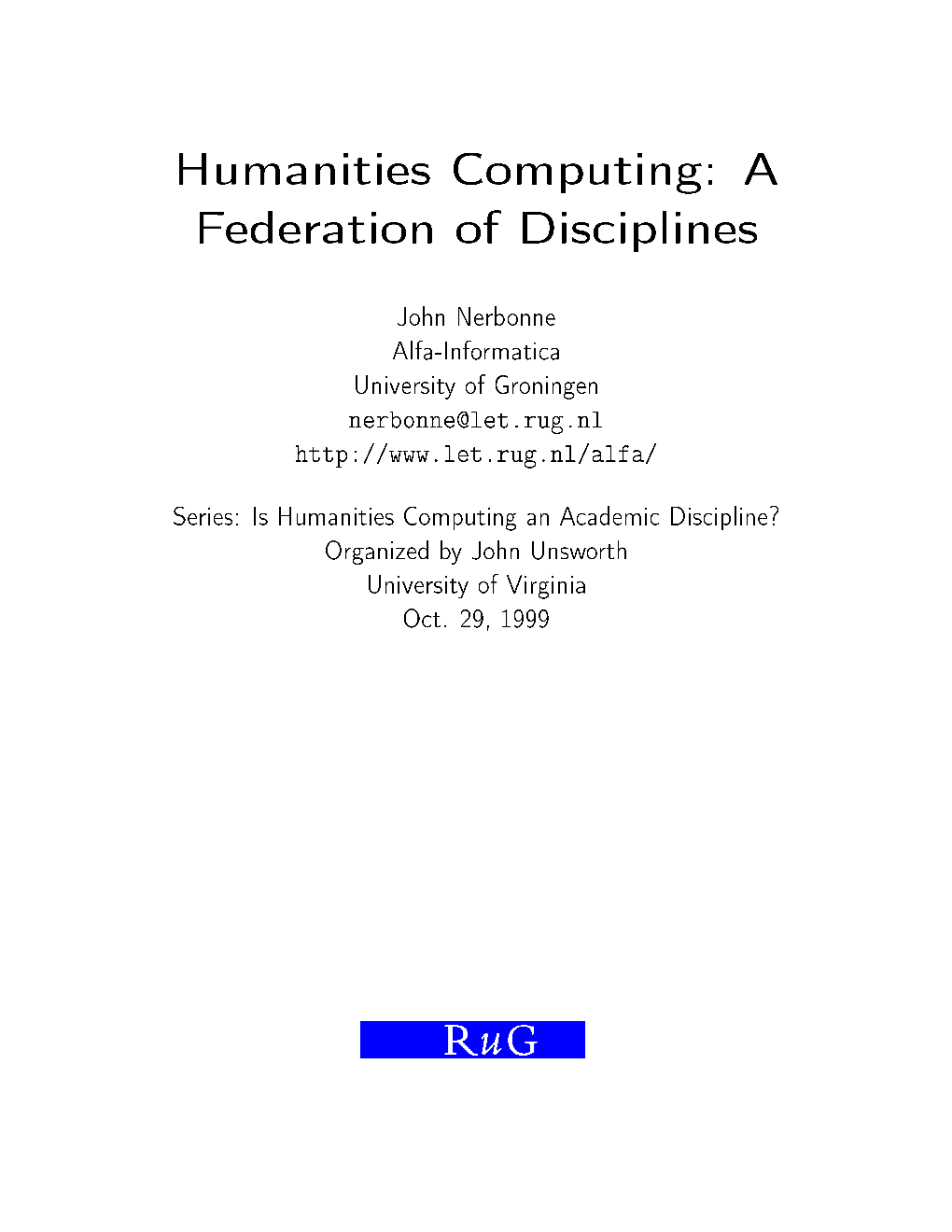 Humanities Computing: A