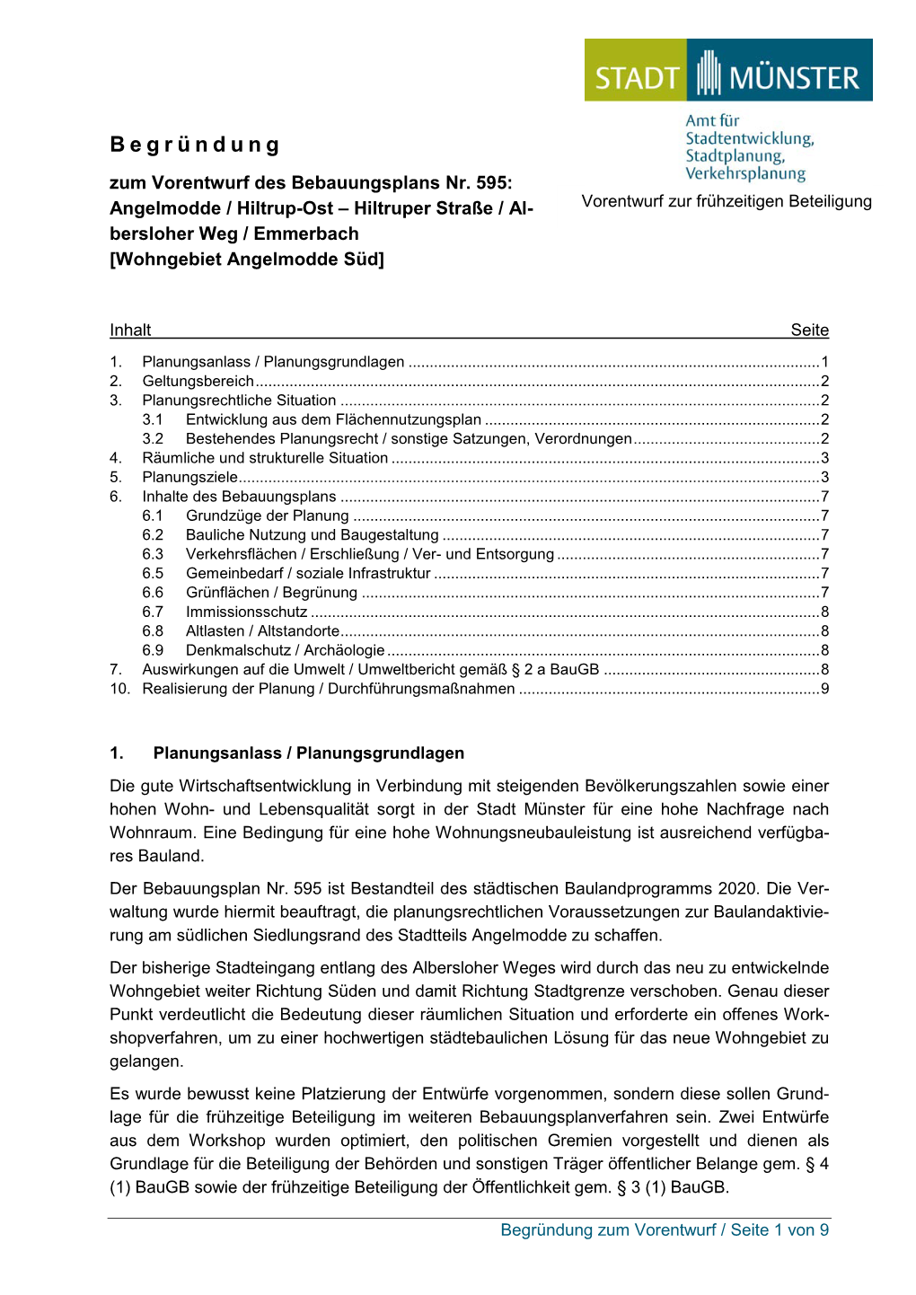 Bebauungsplan Nr. 595: Angelmodde / Hiltrup-Ost