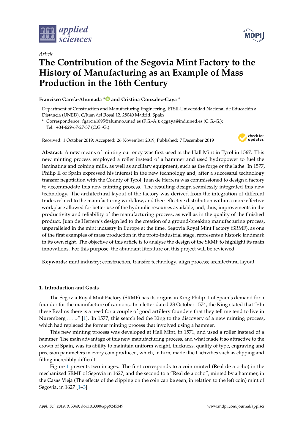 The Contribution of the Segovia Mint Factory to the History of Manufacturing As an Example of Mass Production in the 16Th Century