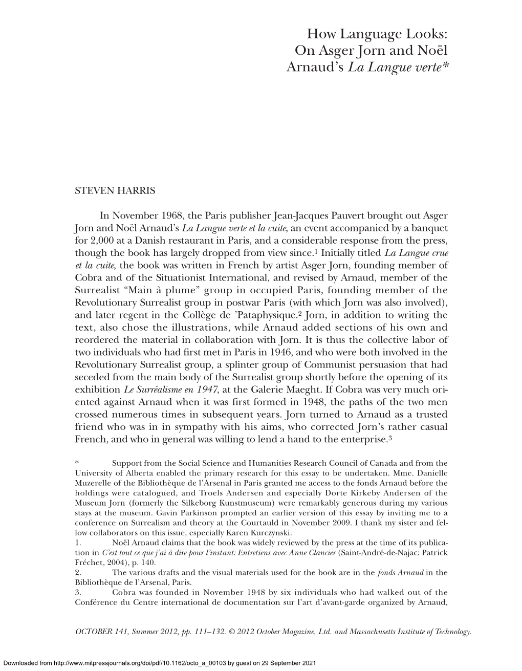 How Language Looks: on Asger Jorn and Noël Arnaud's La Langue Verte*