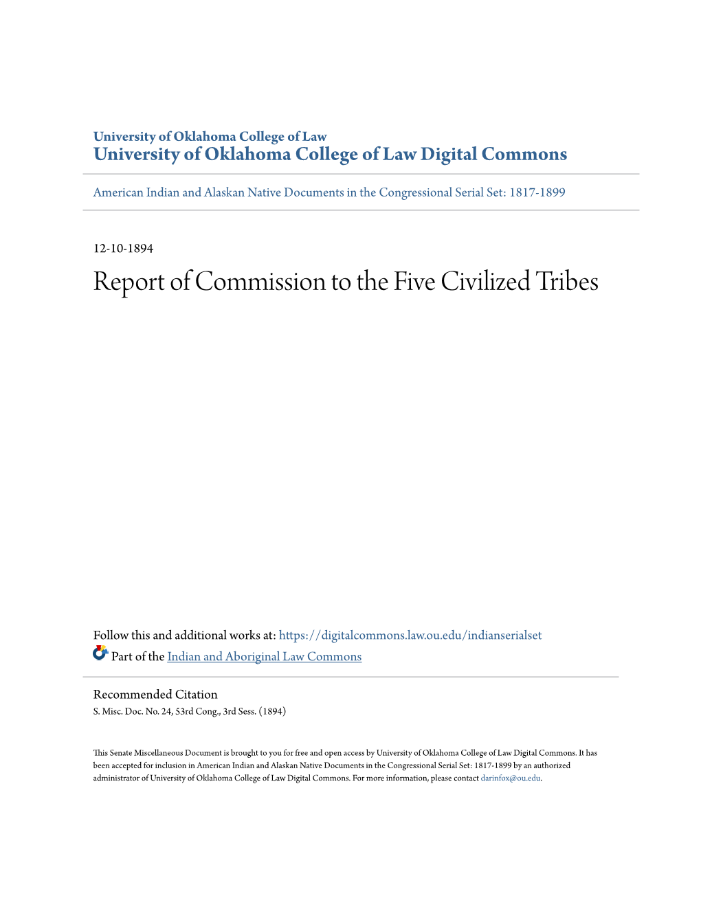 Report of Commission to the Five Civilized Tribes