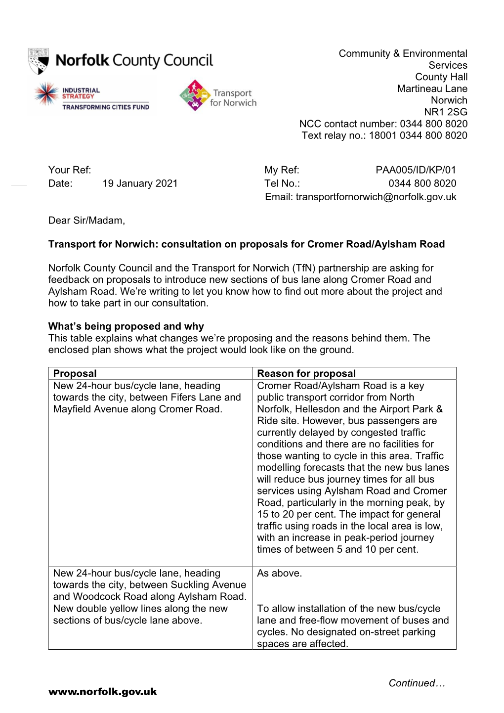 Cromer Road/Aylsham Road Proposals