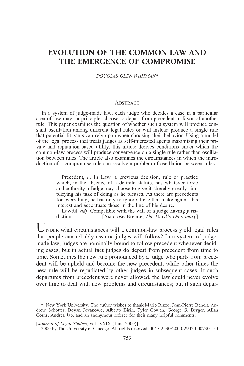 Evolution of the Common Law and the Emergence of Compromise