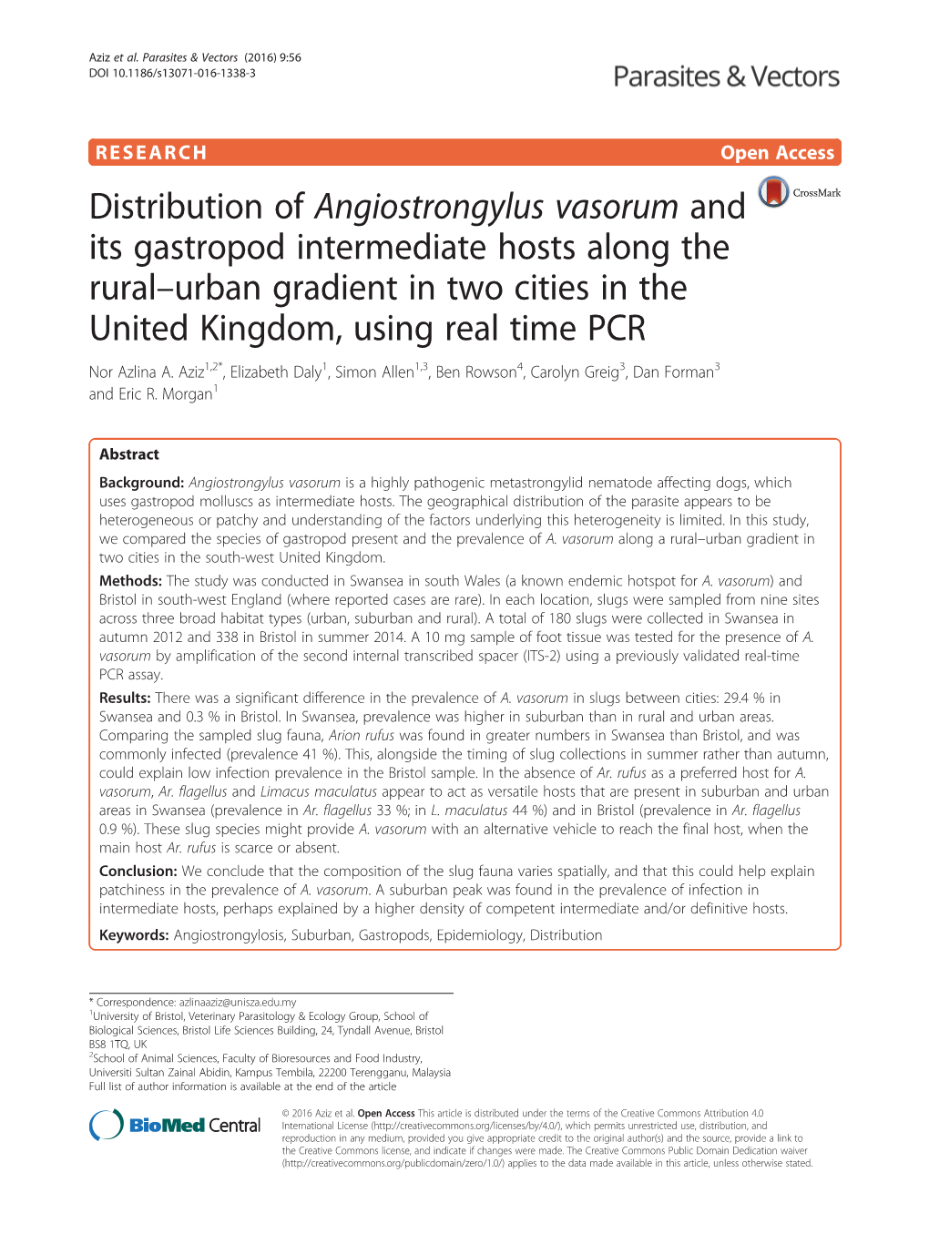 Distribution of Angiostrongylus Vasorum and Its