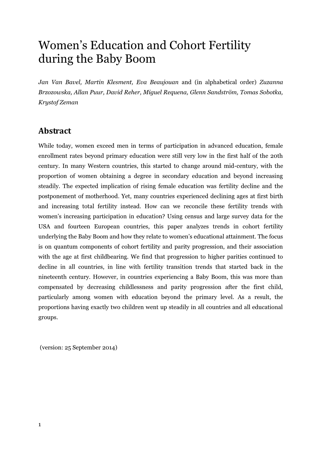 Women's Education and Cohort Fertility During the Baby Boom