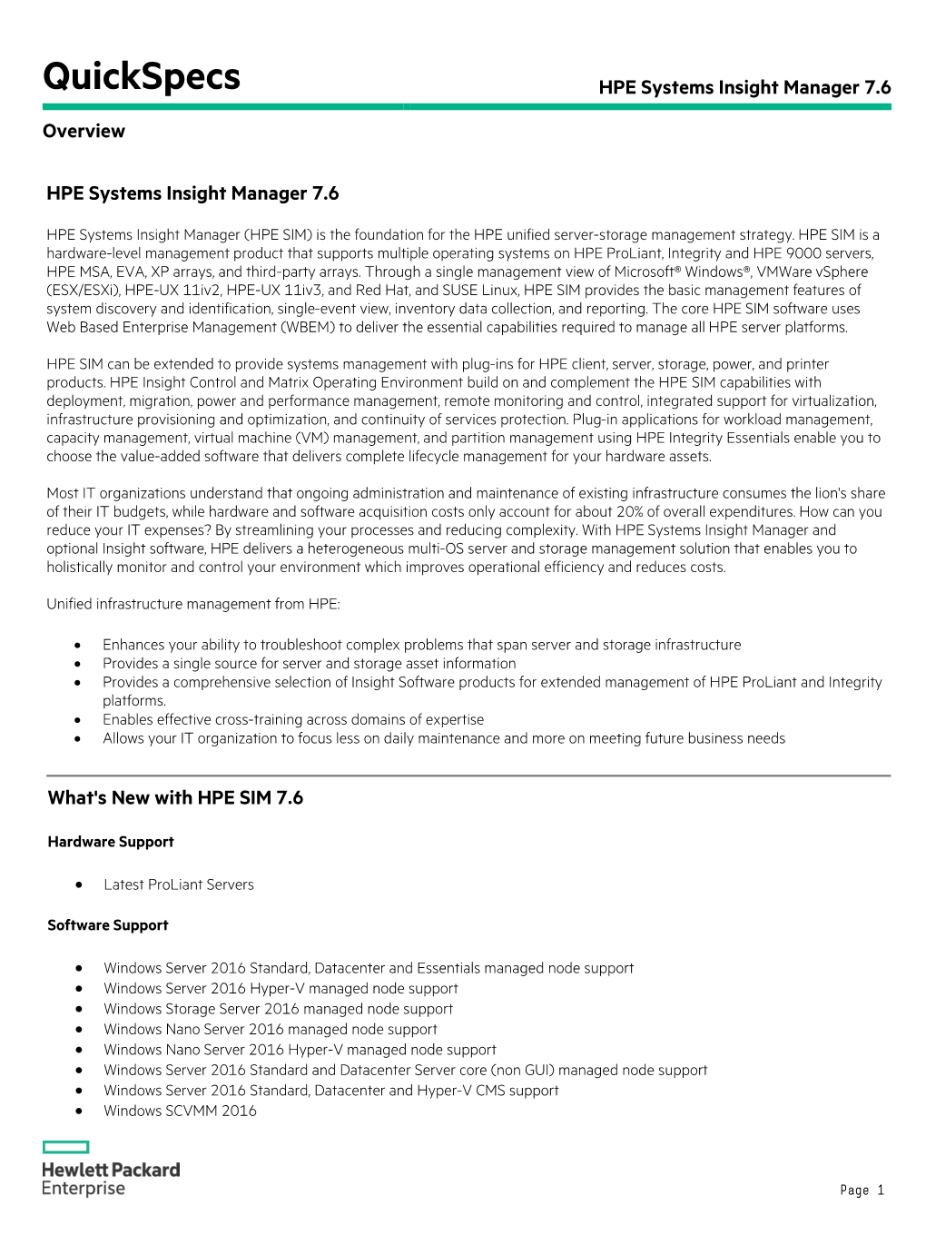 HPE Systems Insight Manager 7.6 Overview
