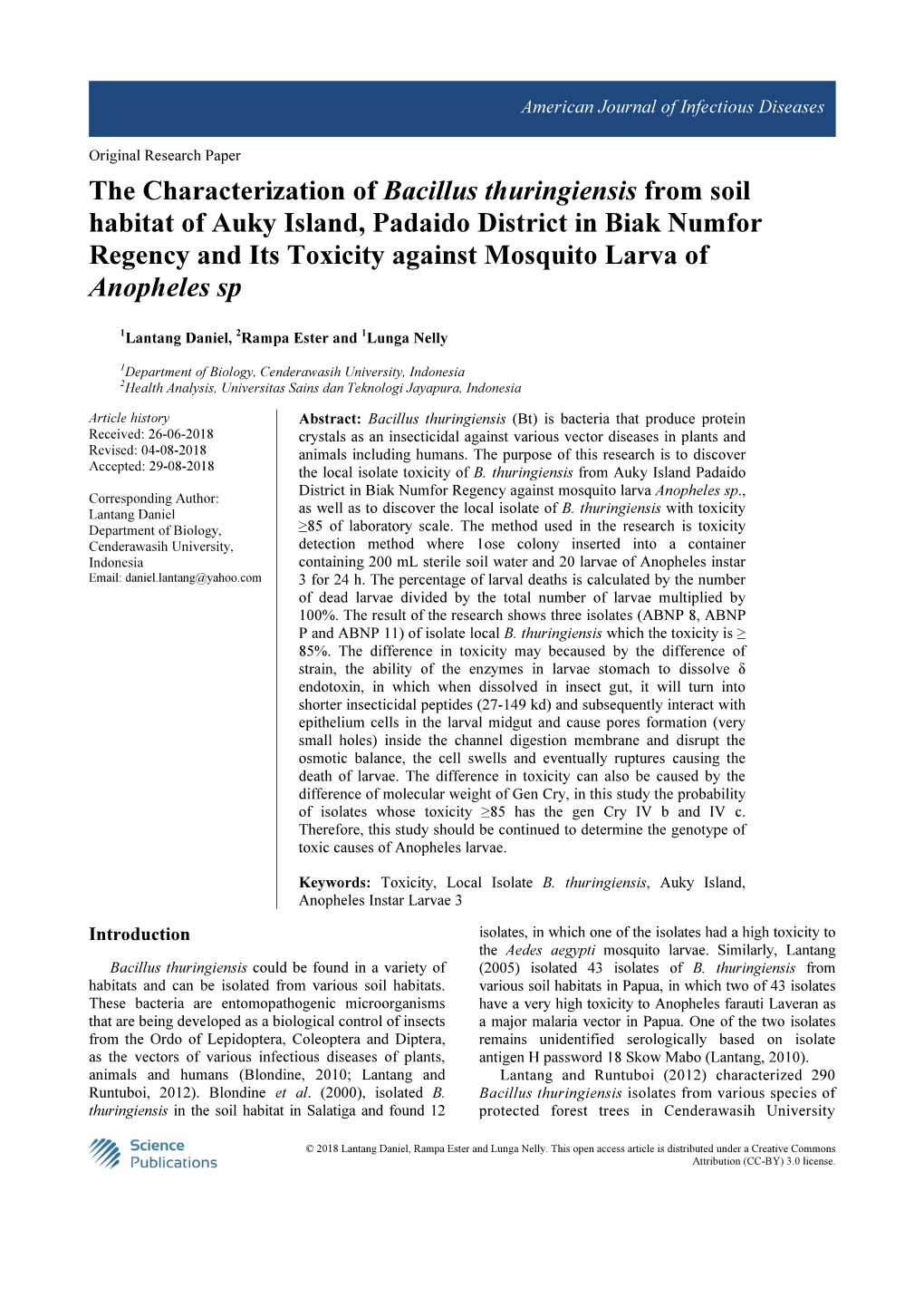 The Characterization of Bacillus Thuringiensis from Soil Habitat Of