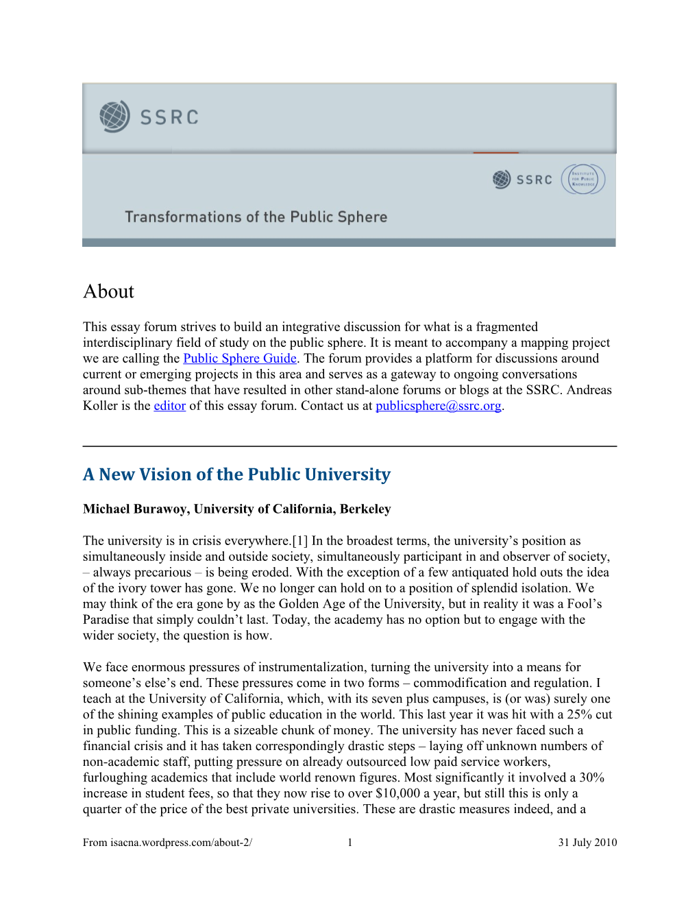 A New Vision of the Public University