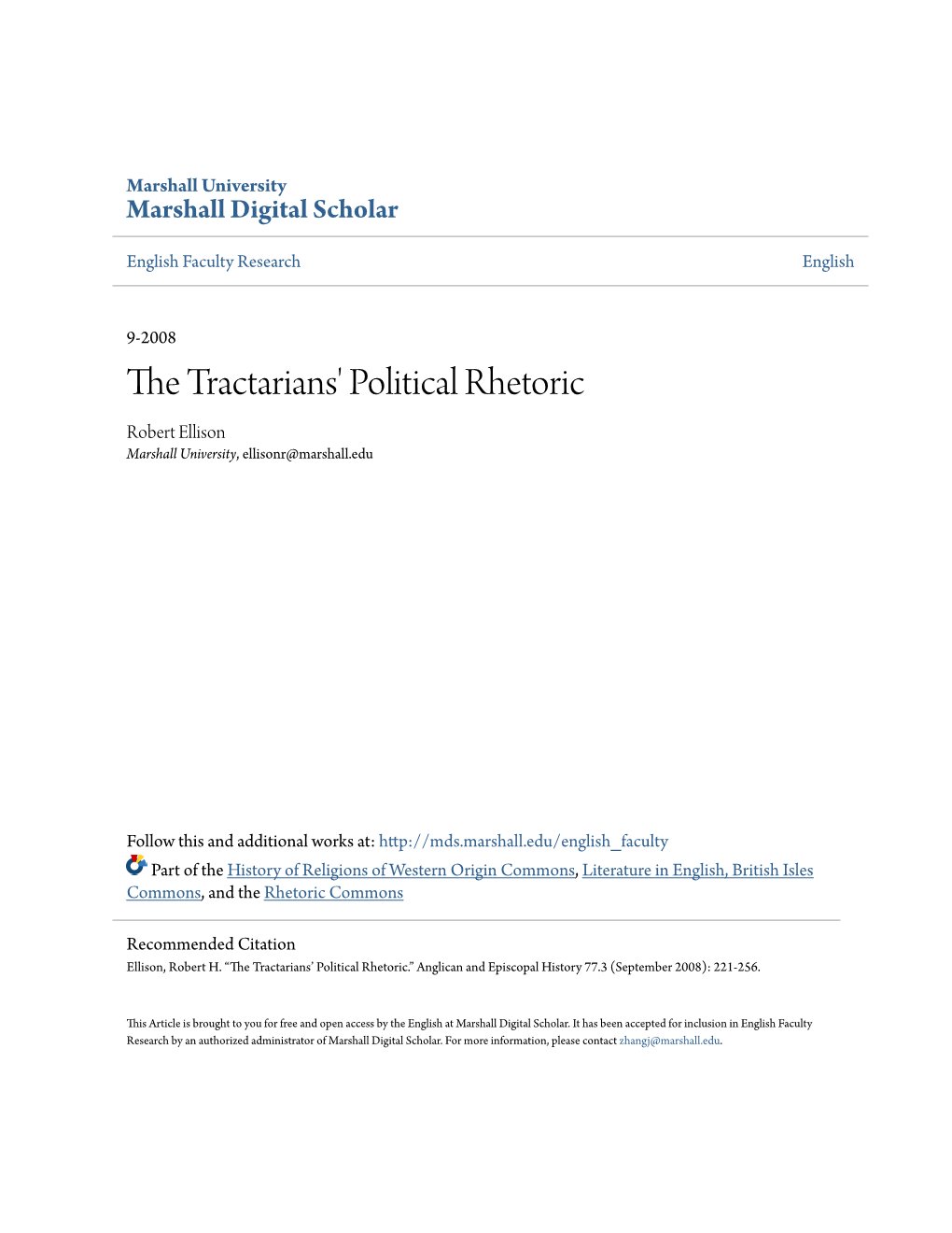 The Tractarians' Political Rhetoric