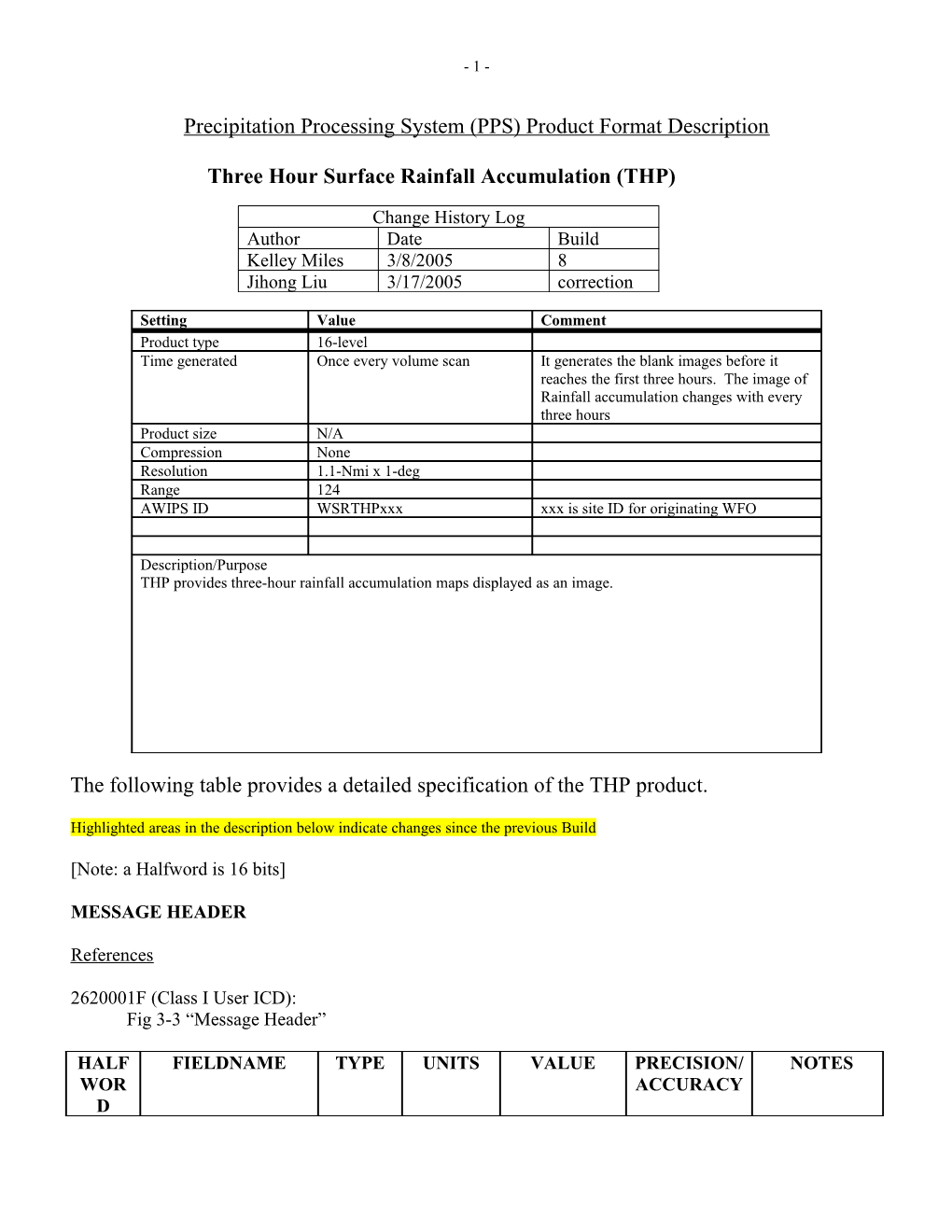 Precipitation Processing System (PPS) Product Format Description