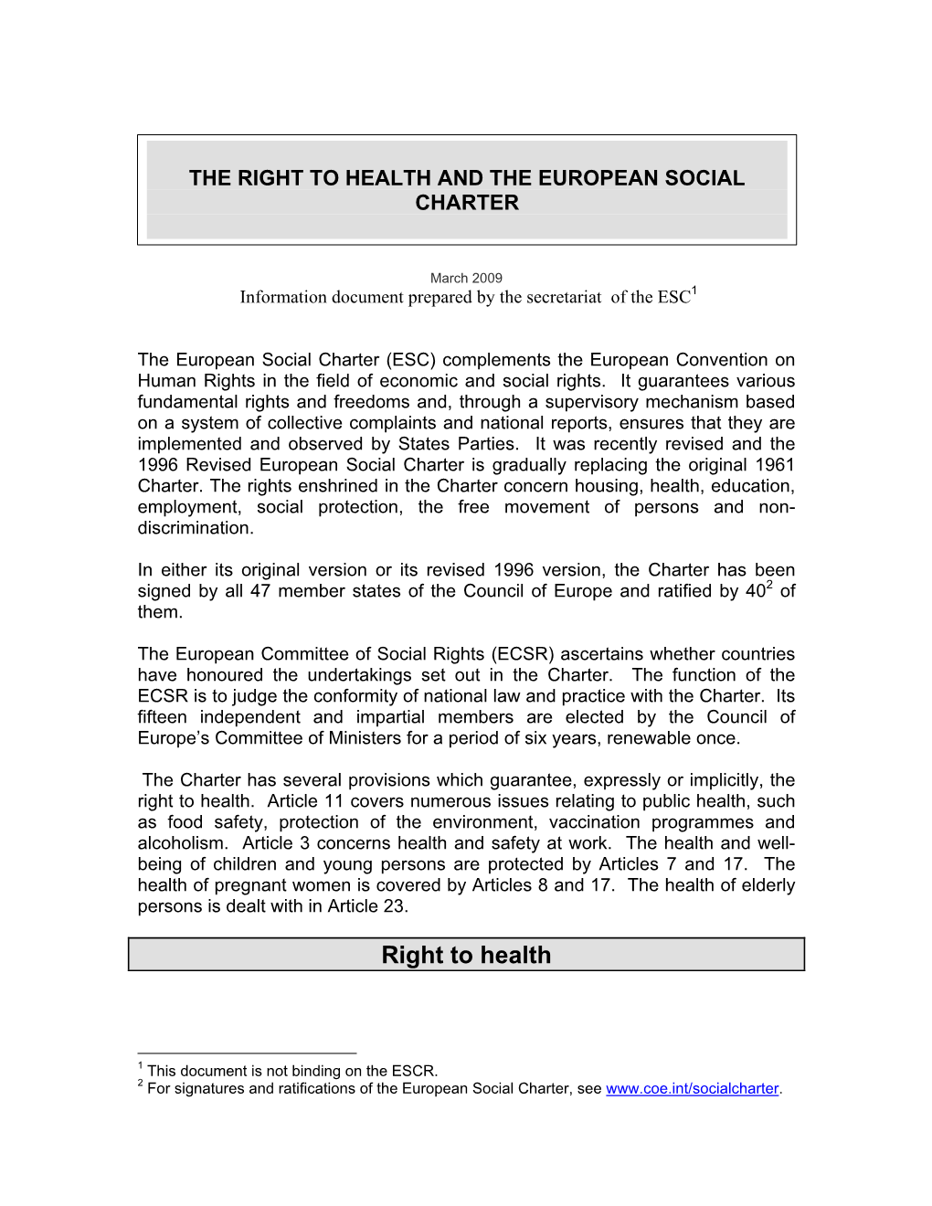 The Right to Health and the European Social Charter