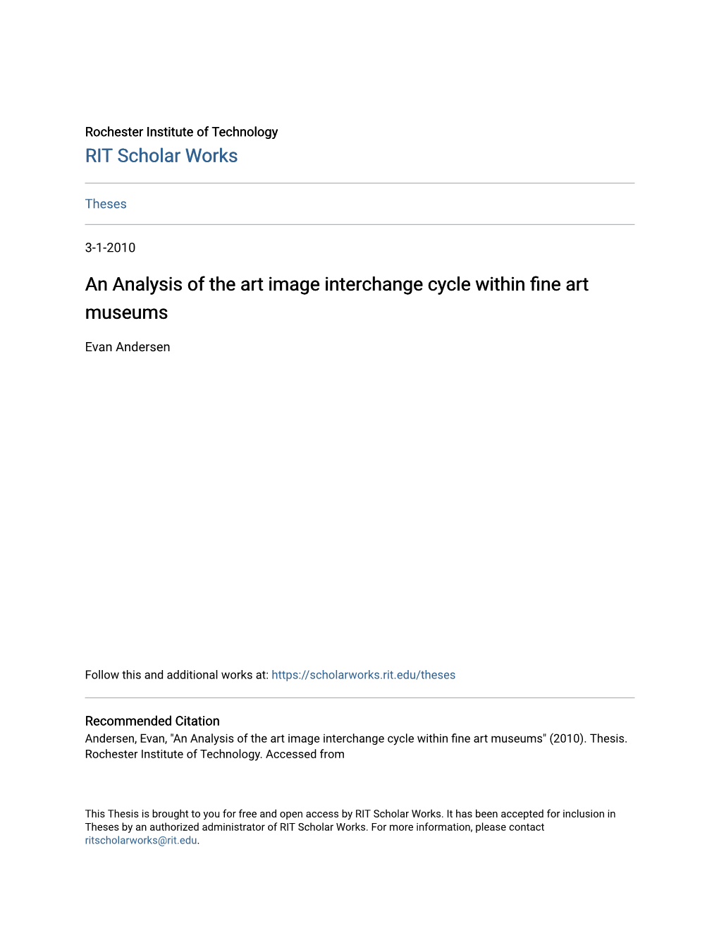 An Analysis of the Art Image Interchange Cycle Within Fine Art Museums