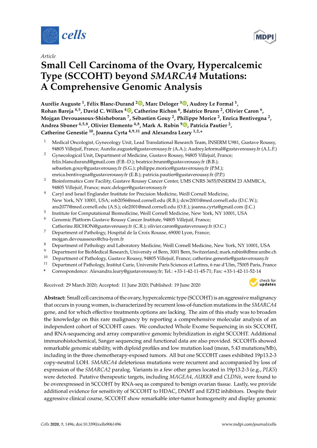 Small Cell Carcinoma of the Ovary, Hypercalcemic Type (SCCOHT) Beyond SMARCA4 Mutations: a Comprehensive Genomic Analysis