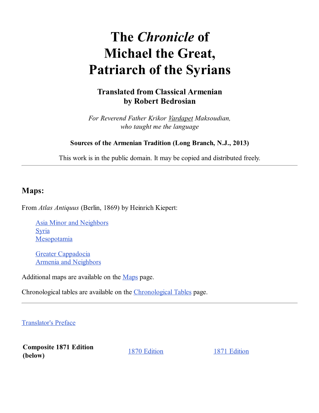 Chronicle of Michael the Syrian and the Armenian Version (1248): a Textual Comparison