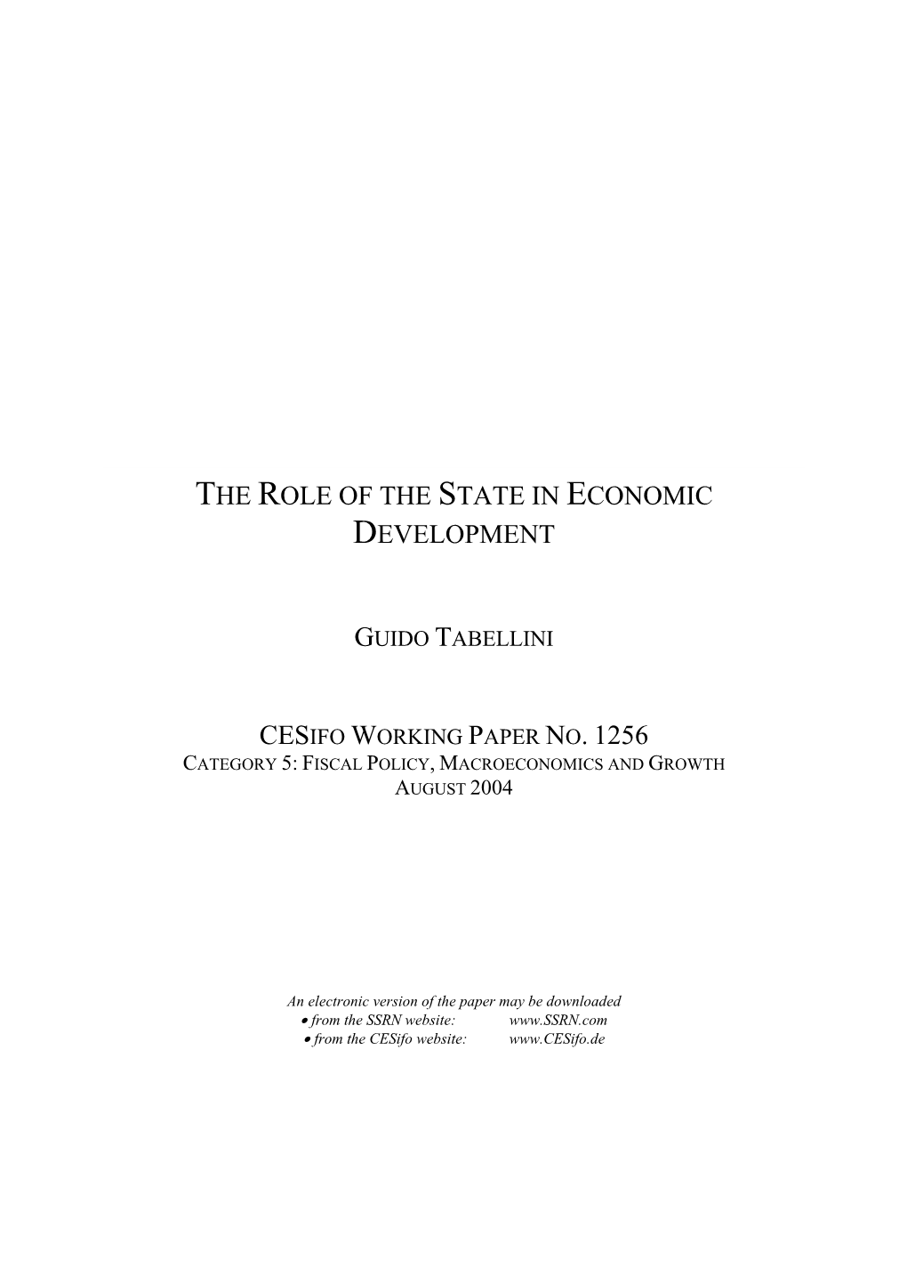 The Role of the State in Economic Development