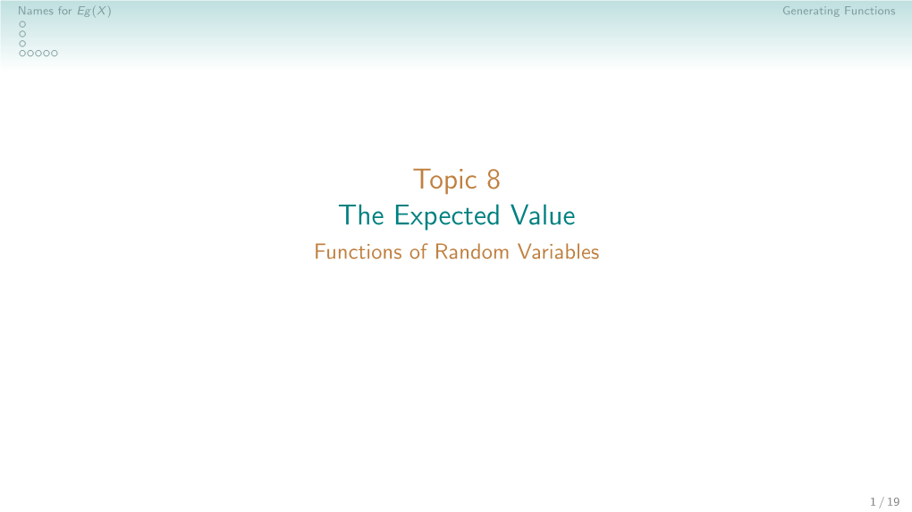 Functions of Random Variables