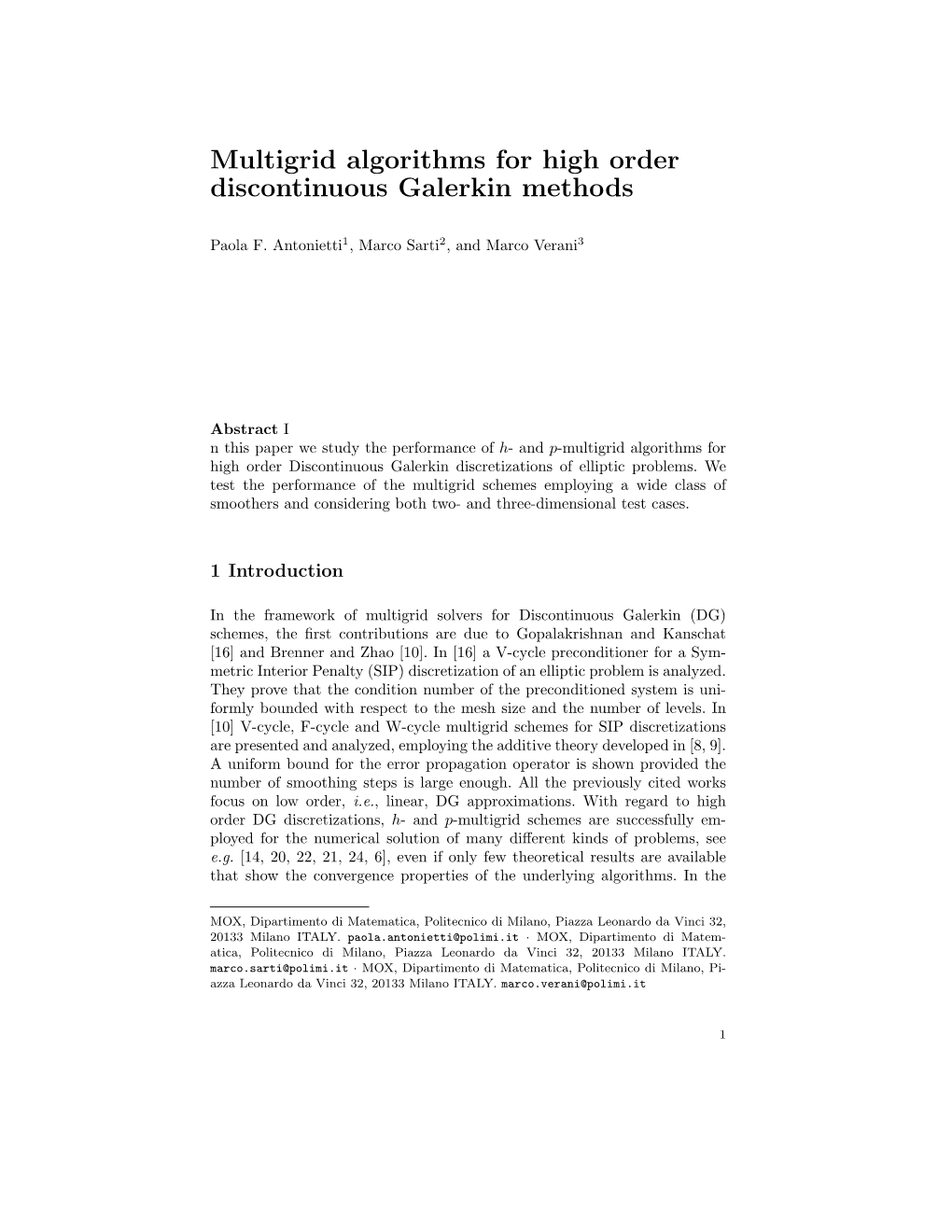 Multigrid Algorithms for High Order Discontinuous Galerkin Methods