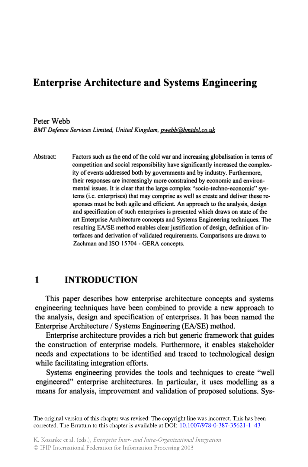 Enterprise Architecture and Systems Engineering
