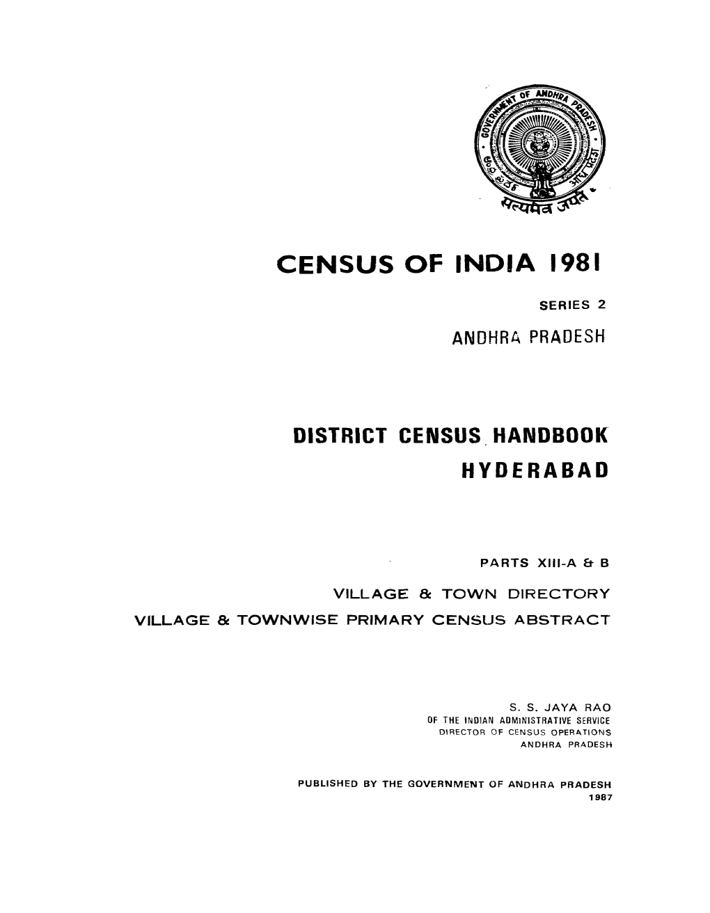 District Census Handbook, Hyderabad, Part XIII a & B, Series-2