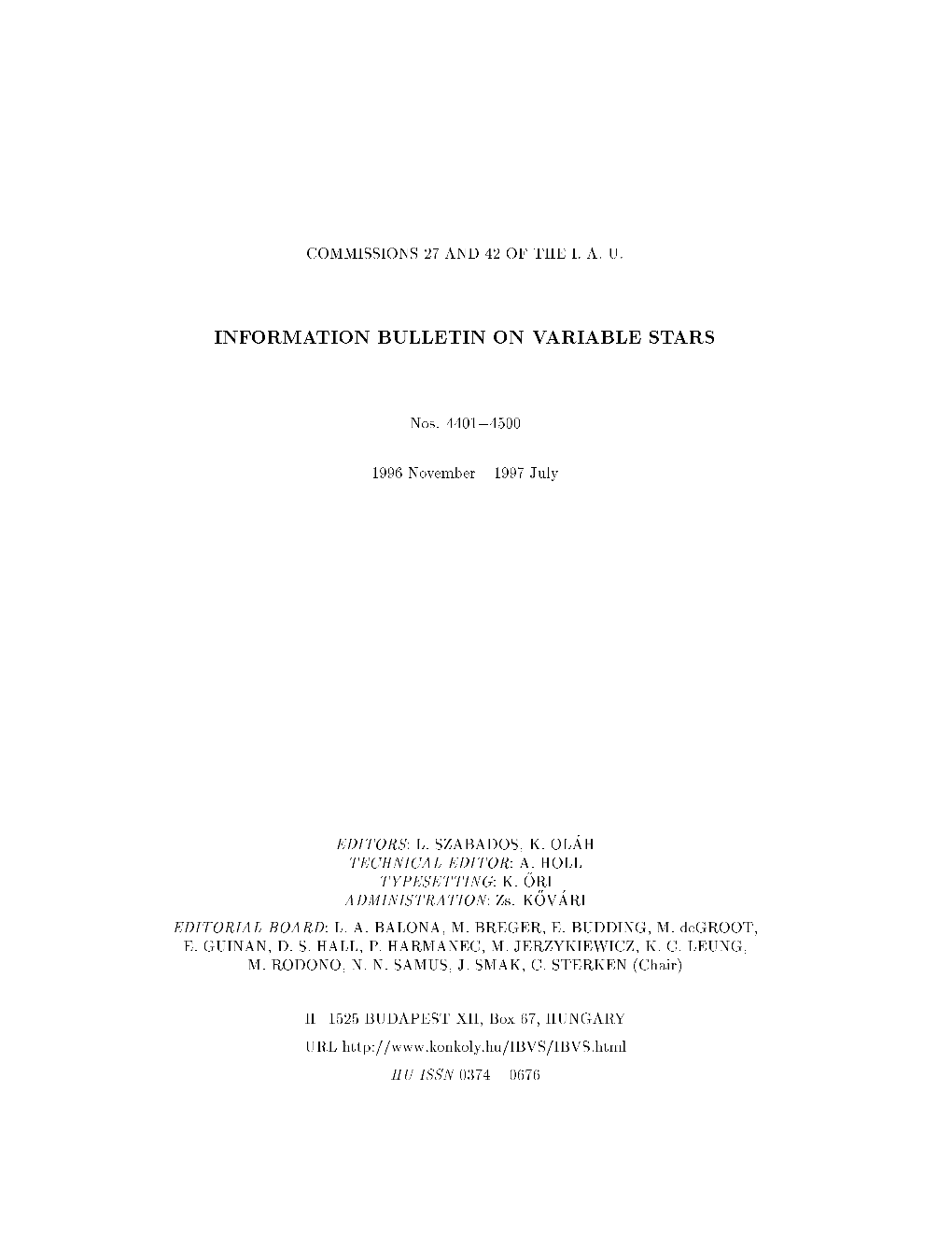 Information Bulletin on Variable Stars