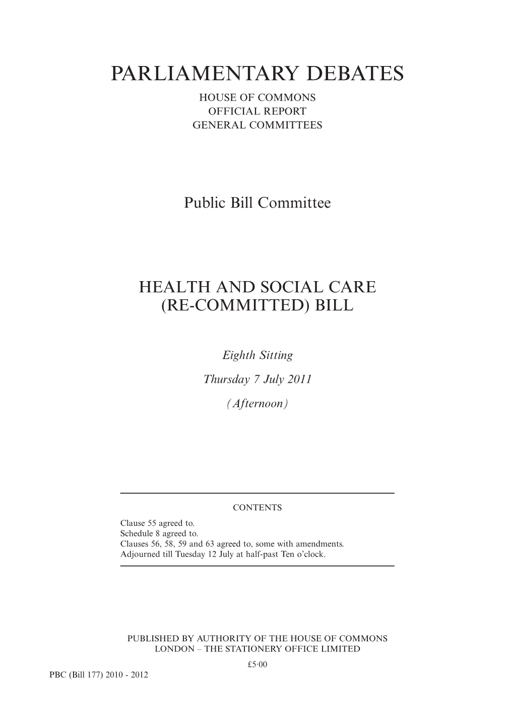 Parliamentary Debates House of Commons Official Report General Committees