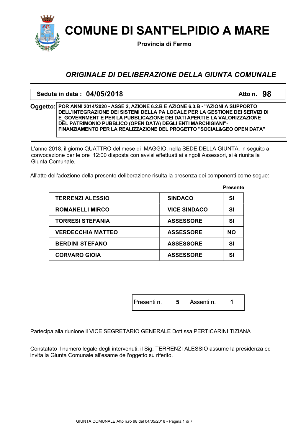 Delibera Giunta Comunale N. 98 Del 04