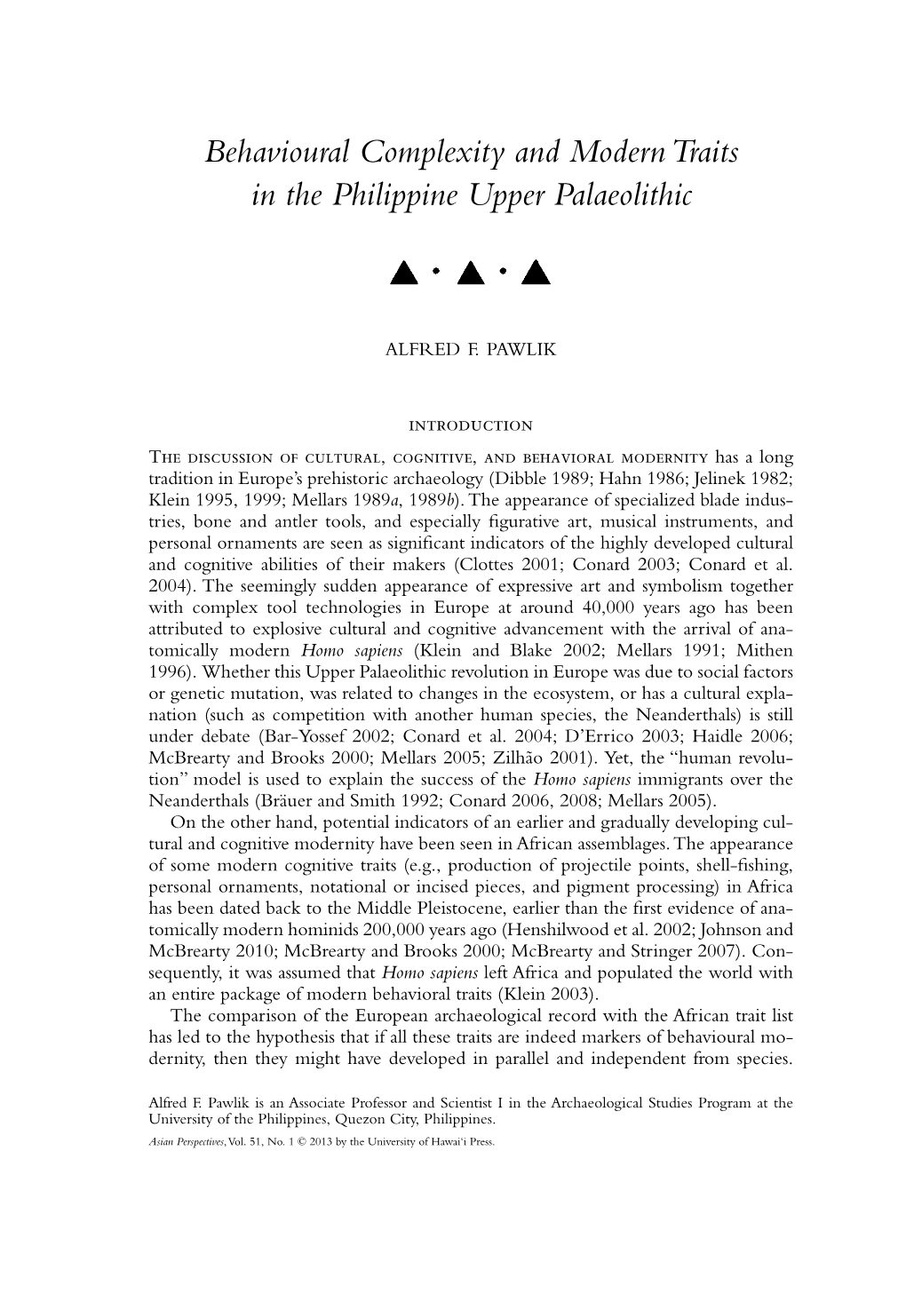 Behavioural Complexity and Modern Traits in the Philippine Upper Palaeolithic